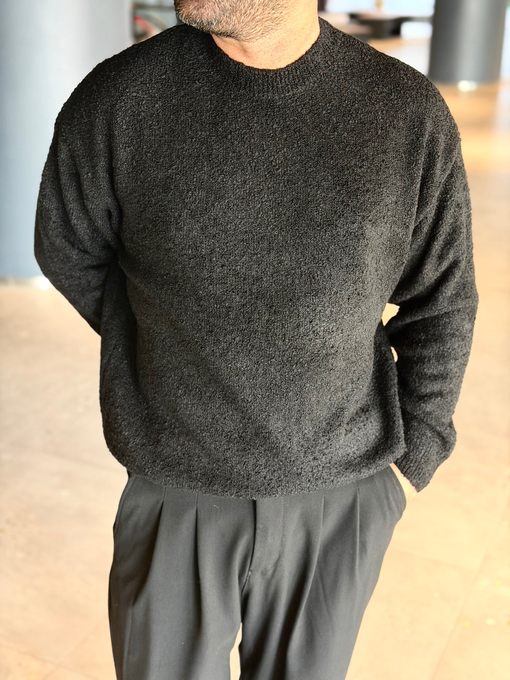 Erkek Dokulu Premium Triko Kazak - Siyah TRK81