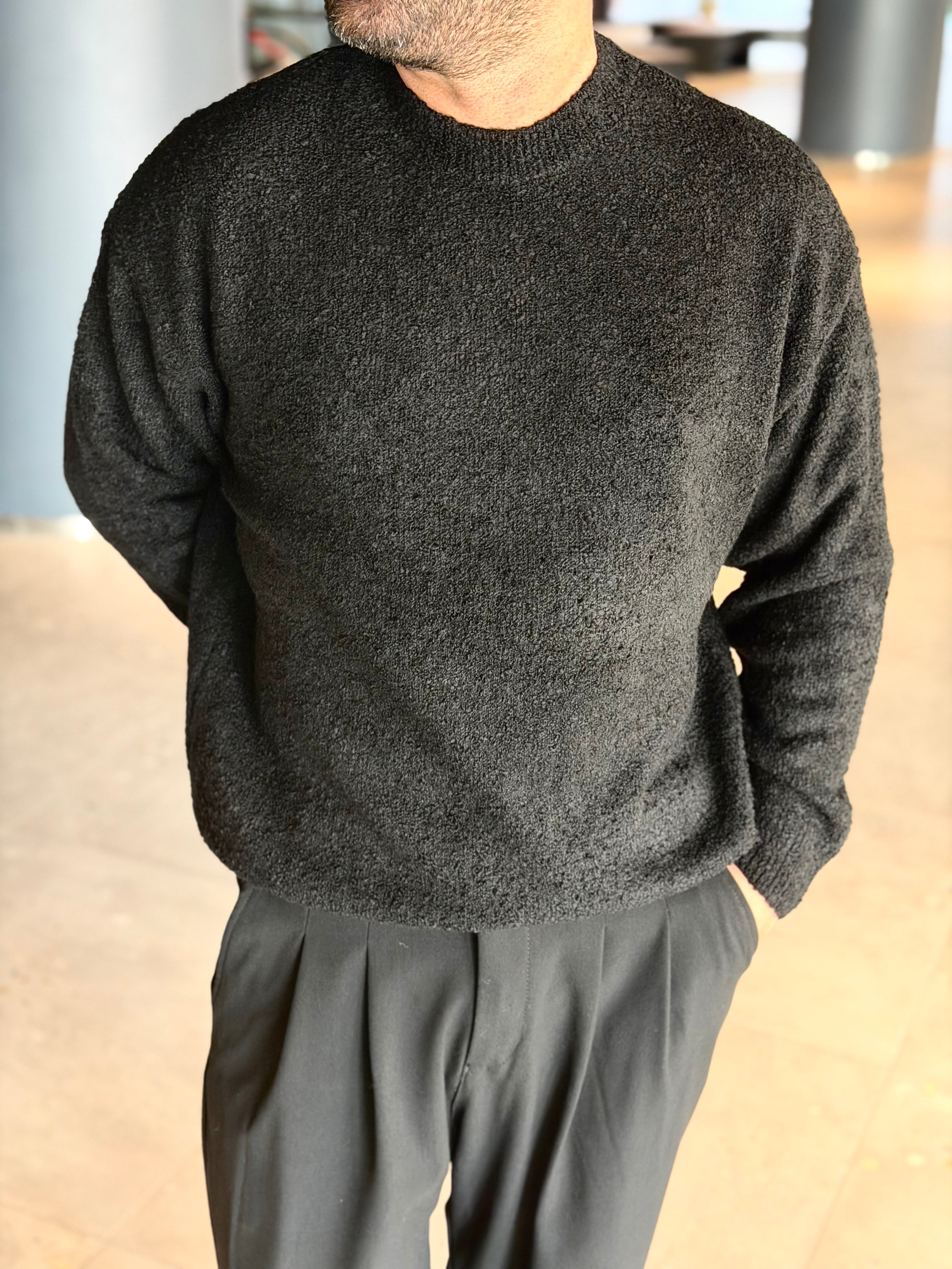 Erkek Dokulu Premium Triko Kazak - Siyah TRK81