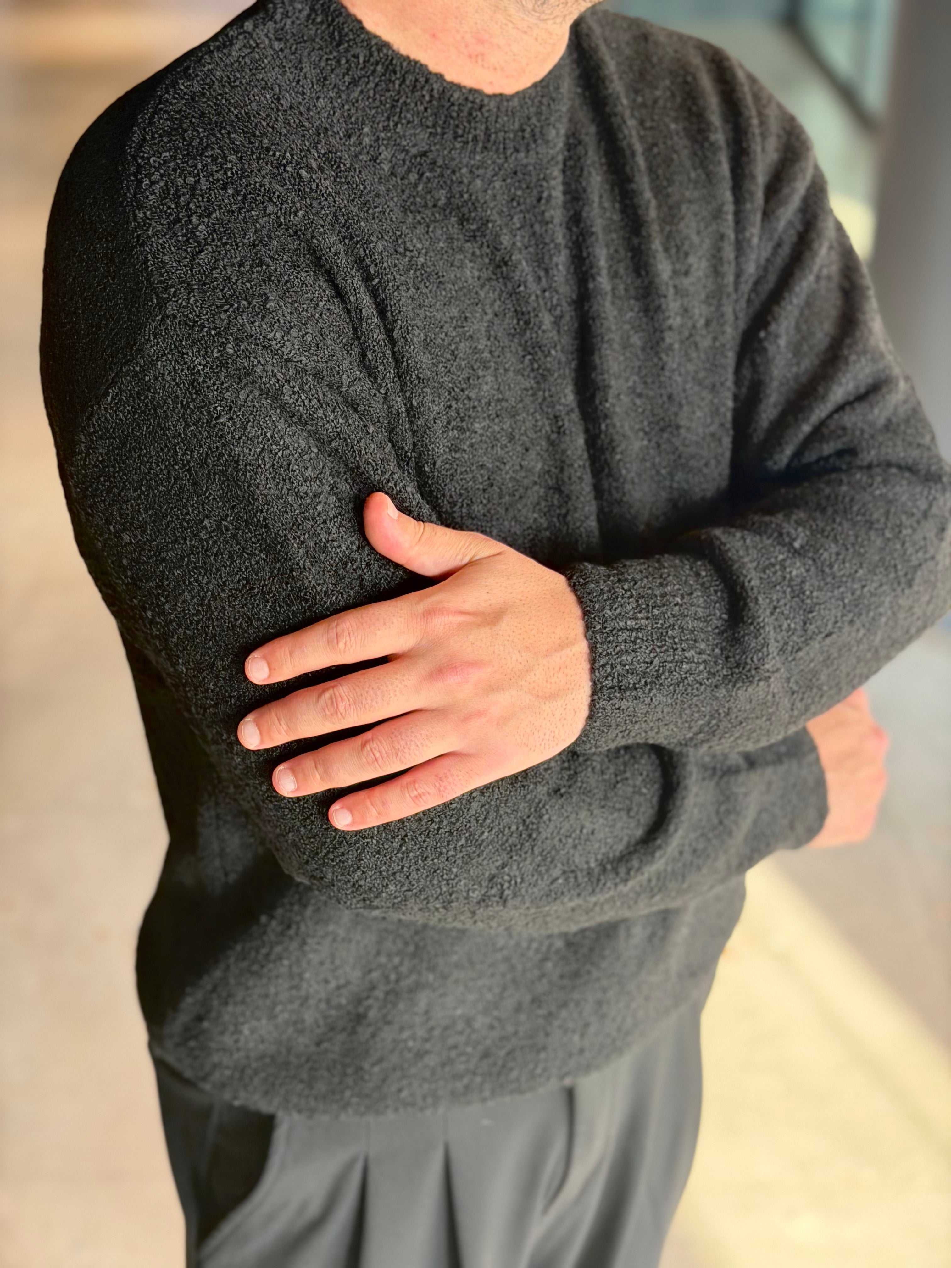 Erkek Dokulu Premium Triko Kazak - Siyah TRK81