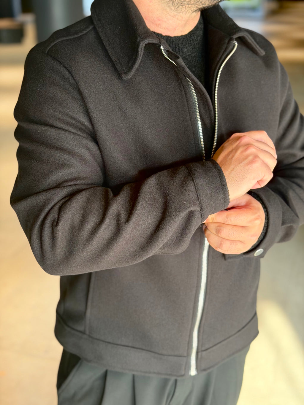 Erkek Premium Kaşe Mont - Siyah