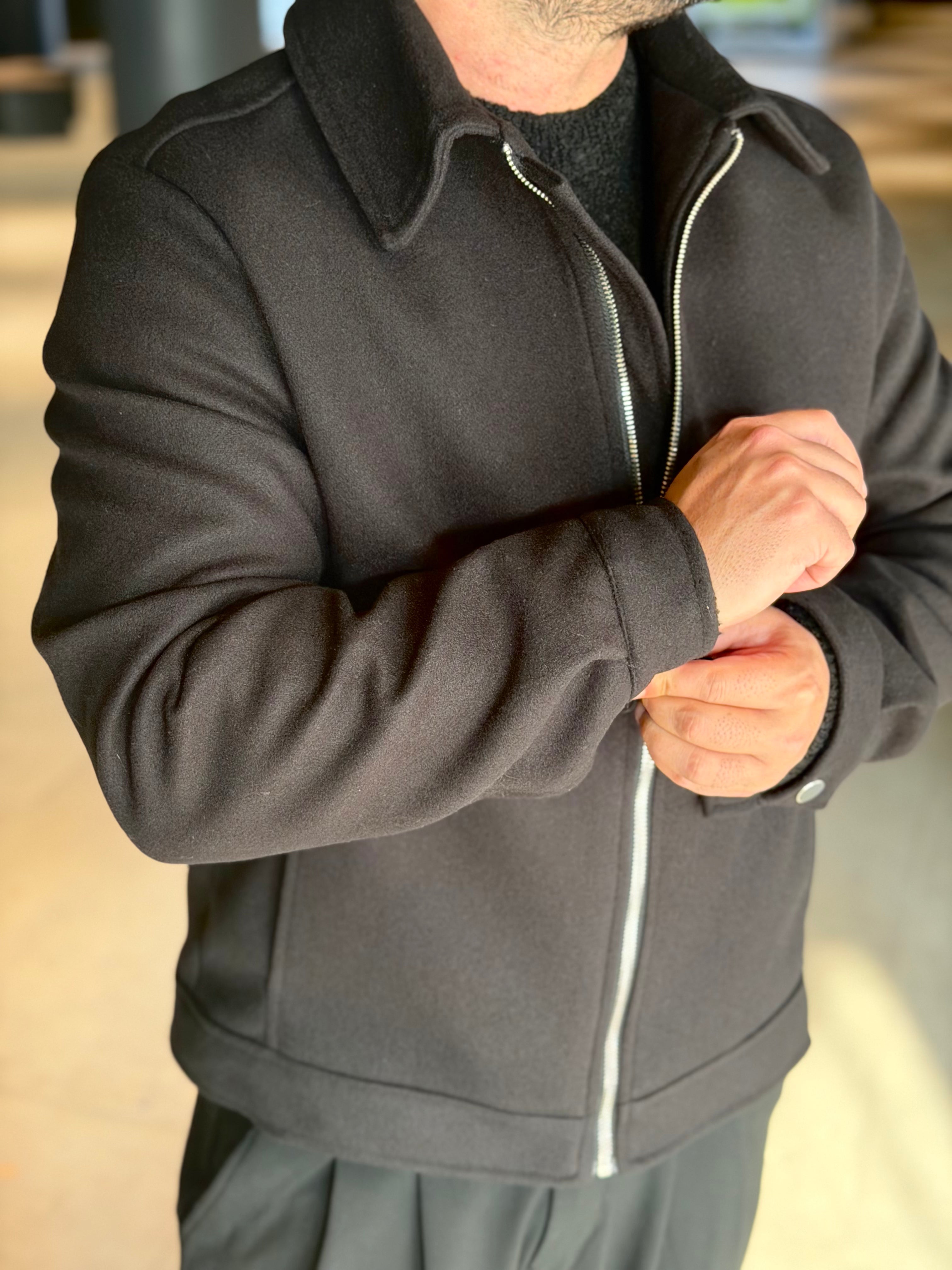 Erkek Premium Kaşe Mont - Siyah