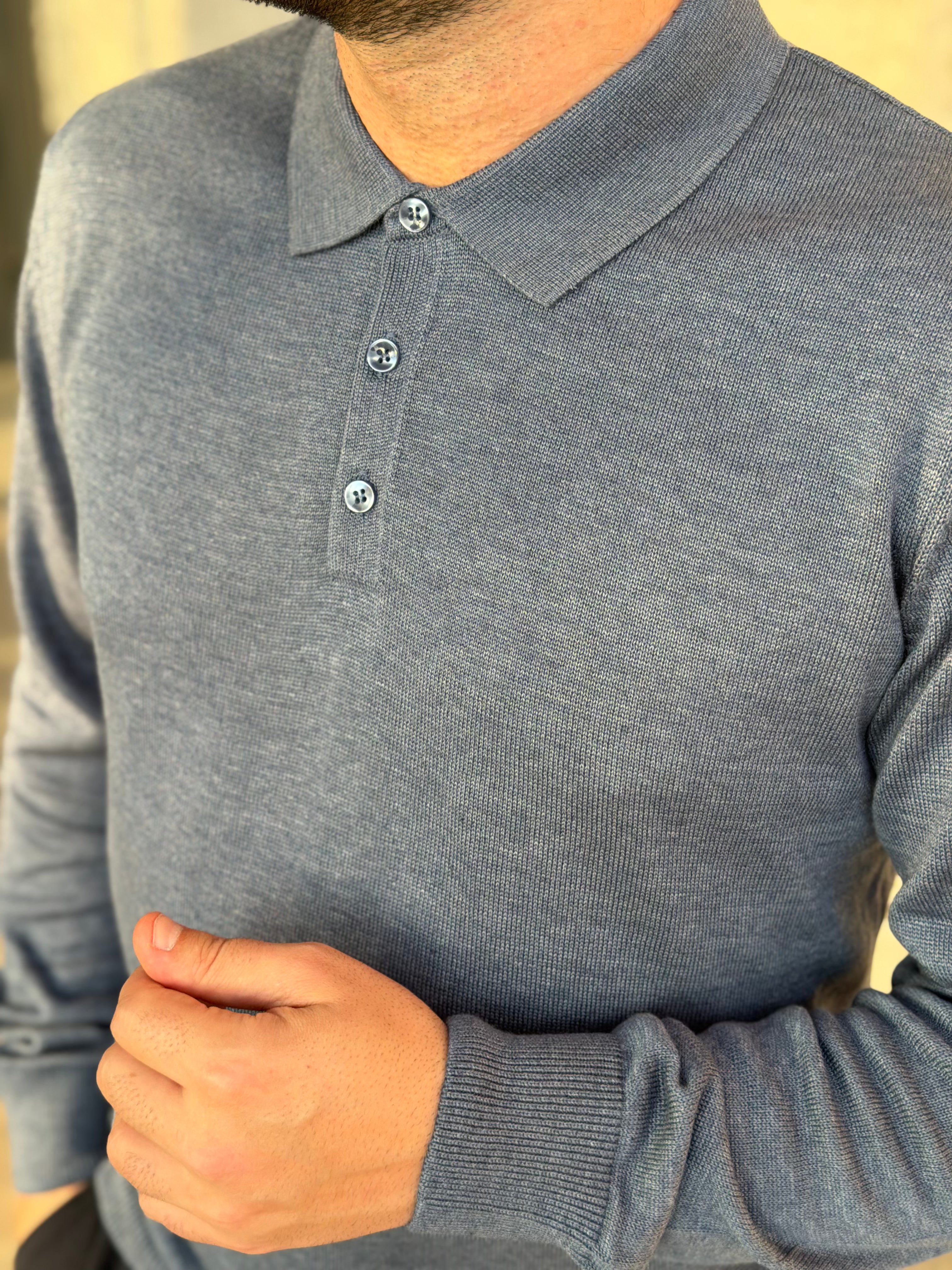 Erkek Düğmeli Polo Yaka Premium Kumaş Triko - Mavi PL02