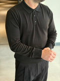 Erkek Düğmeli Polo Yaka Premium Kumaş Triko - Siyah PL01
