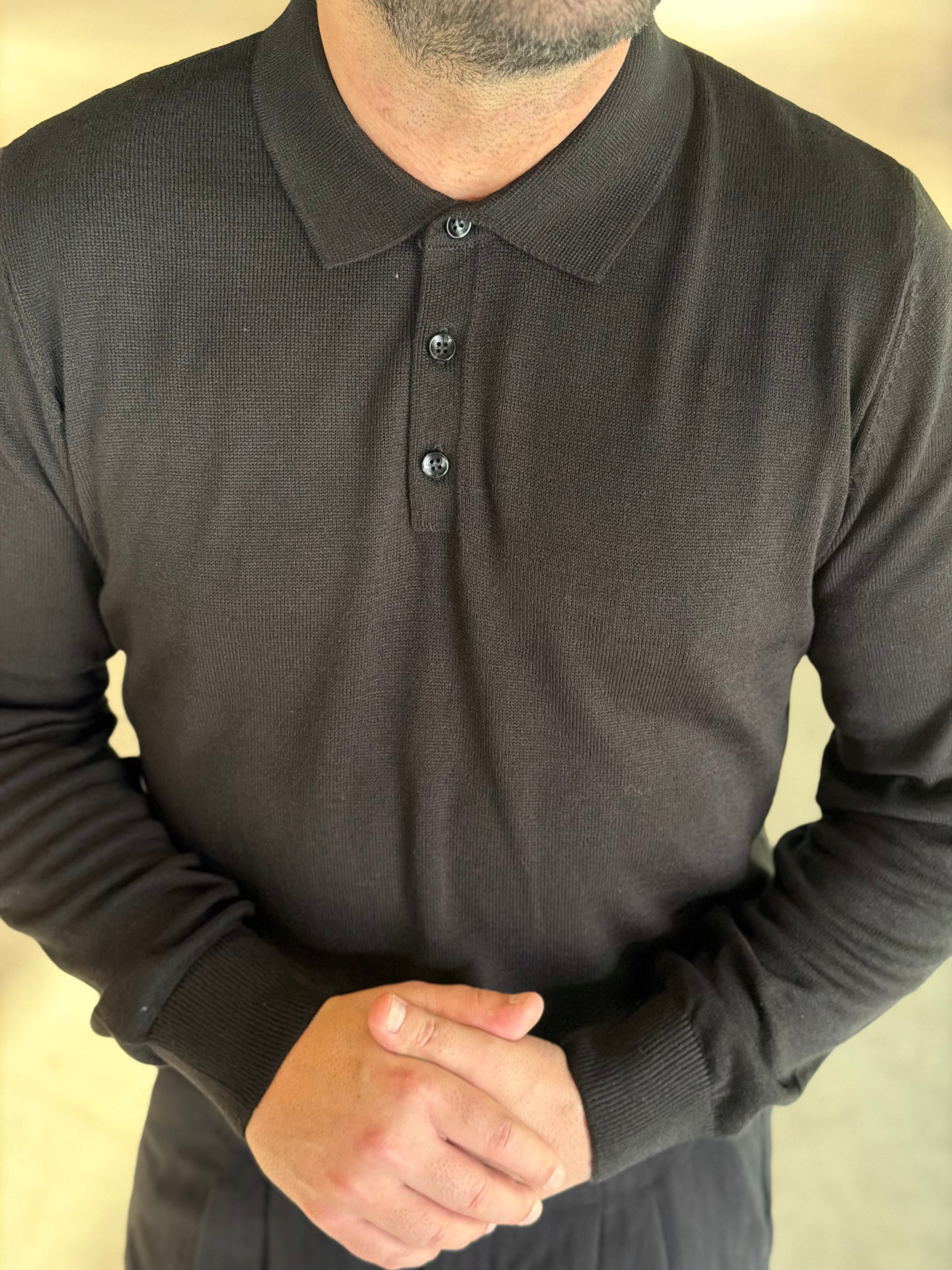 Erkek Düğmeli Polo Yaka Premium Kumaş Triko - Siyah PL01