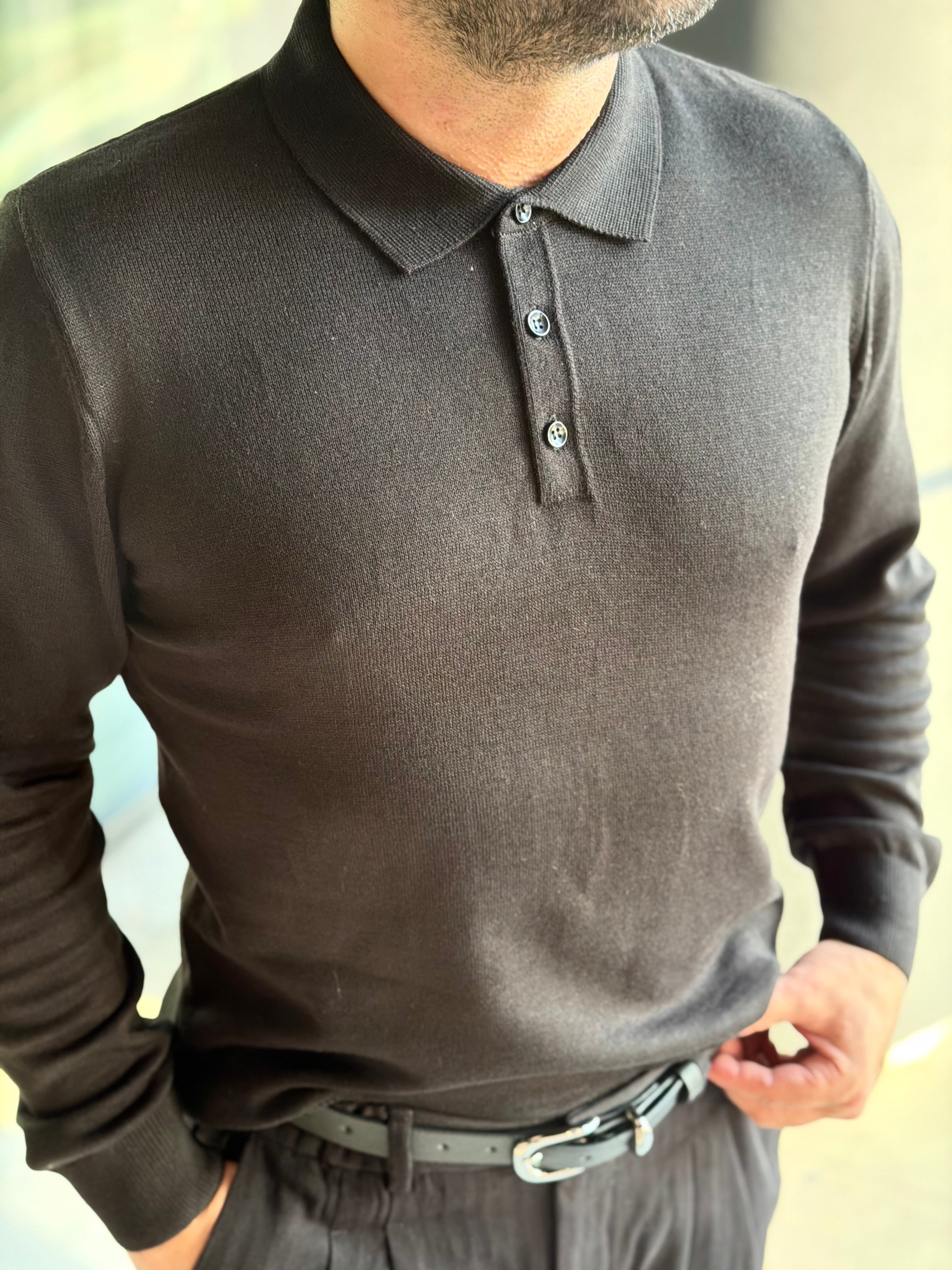 Erkek Düğmeli Polo Yaka Premium Kumaş Triko - Siyah PL01