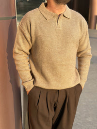 Erkek Premium Geniş Polo Yaka Triko - Kahverengi PYT03