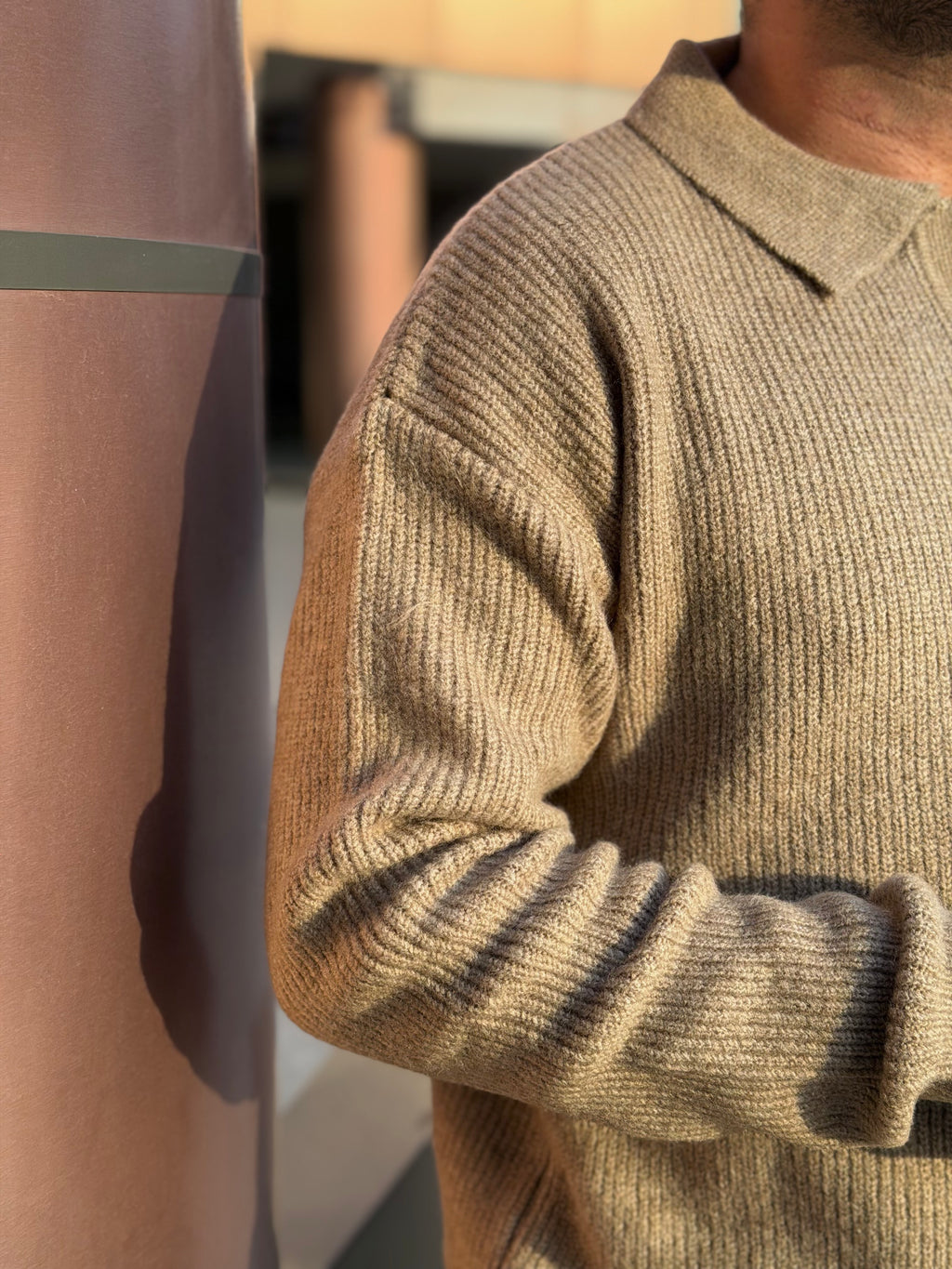 Erkek Premium Geniş Polo Yaka Triko - Kahverengi PYT03