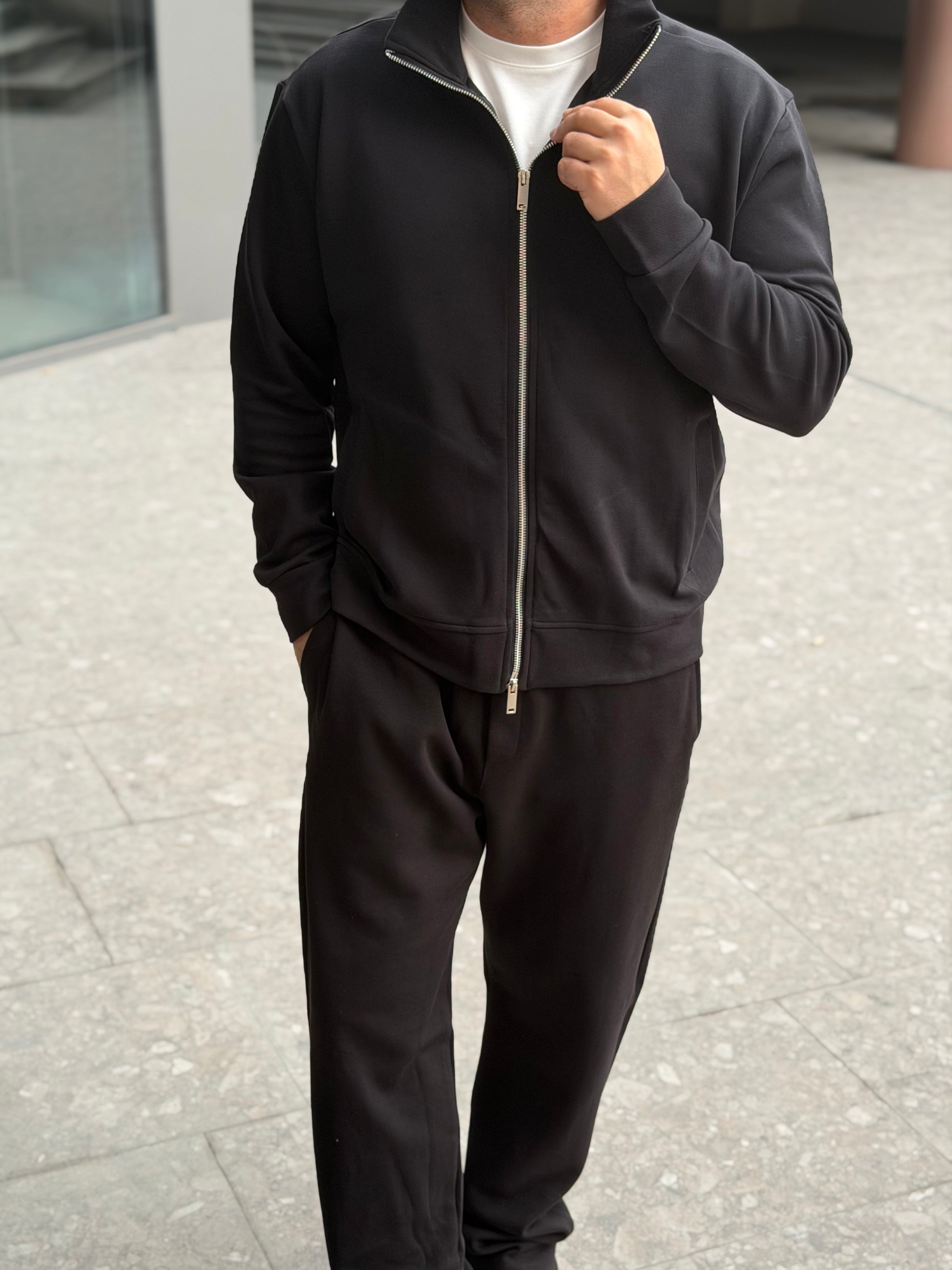 Erkek Premium Dik Yaka Eşofman Takımı - Siyah ESF01