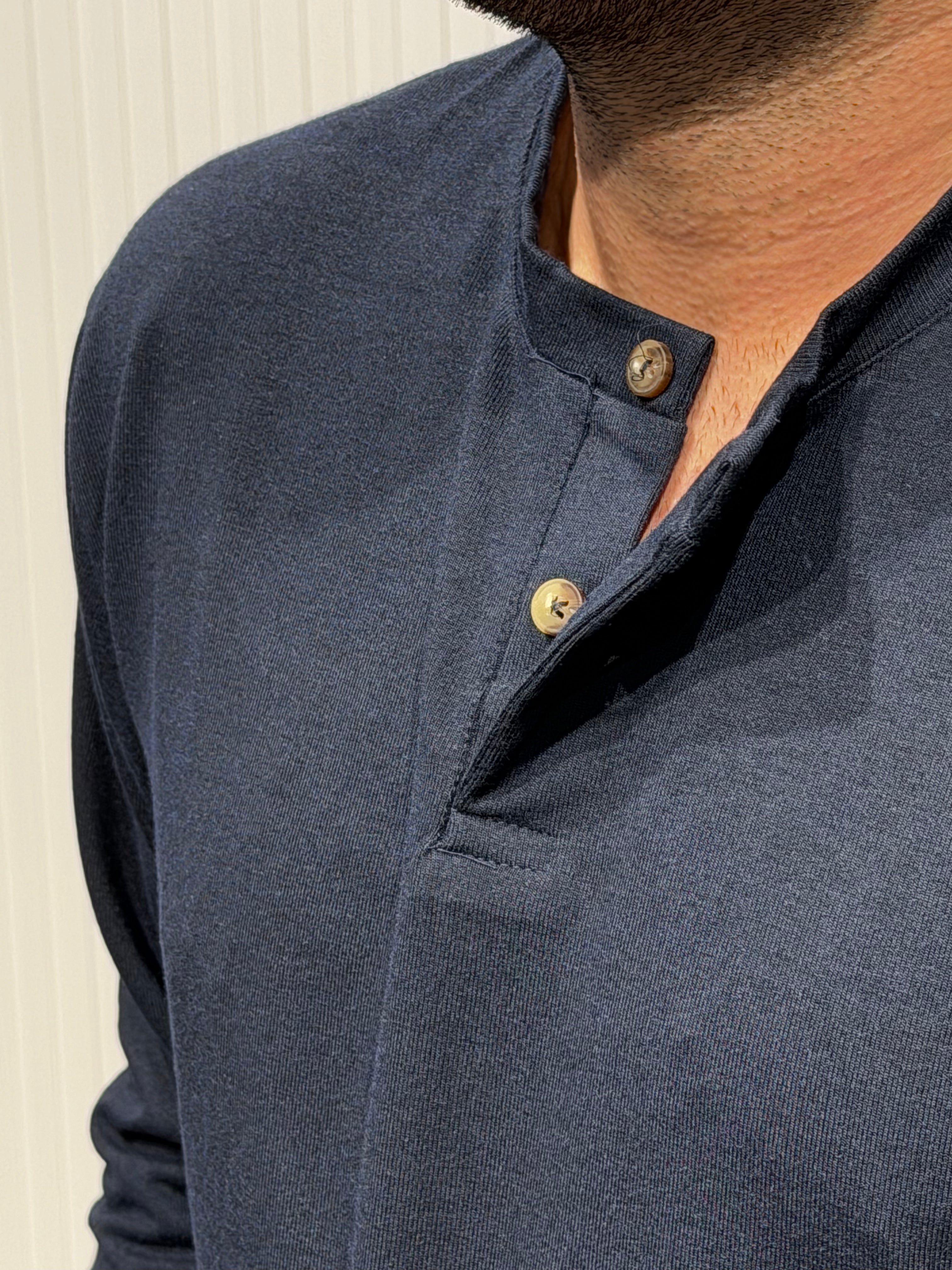 Henley Yaka Uzun Kollu Tshirt - Lacivert HNLY02