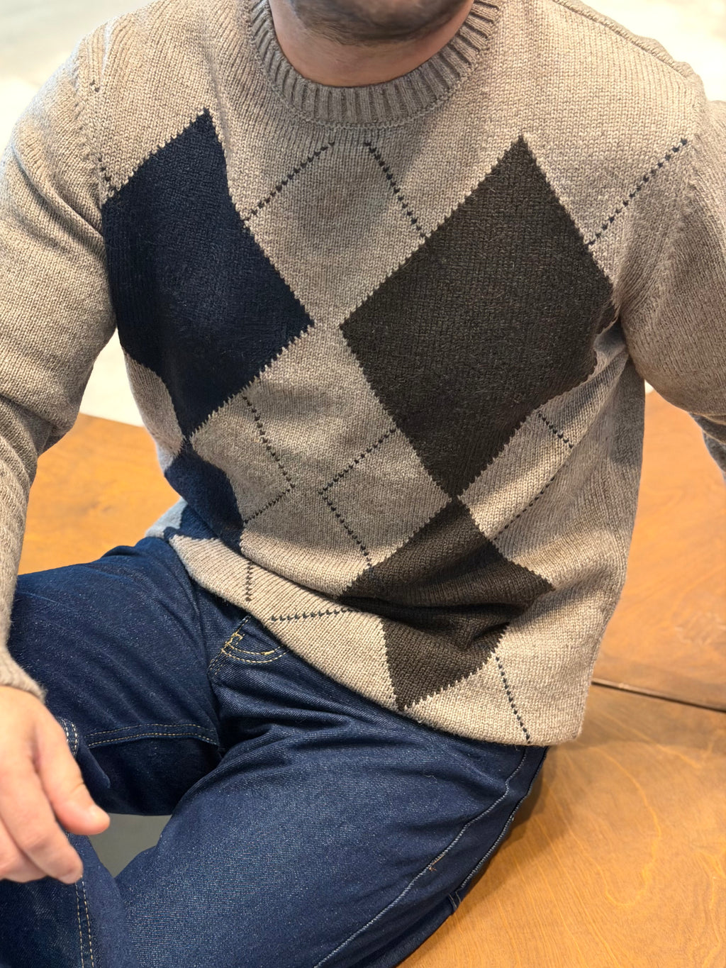 Baklava Desen Premium Kazak - Açık Kahve TRK50