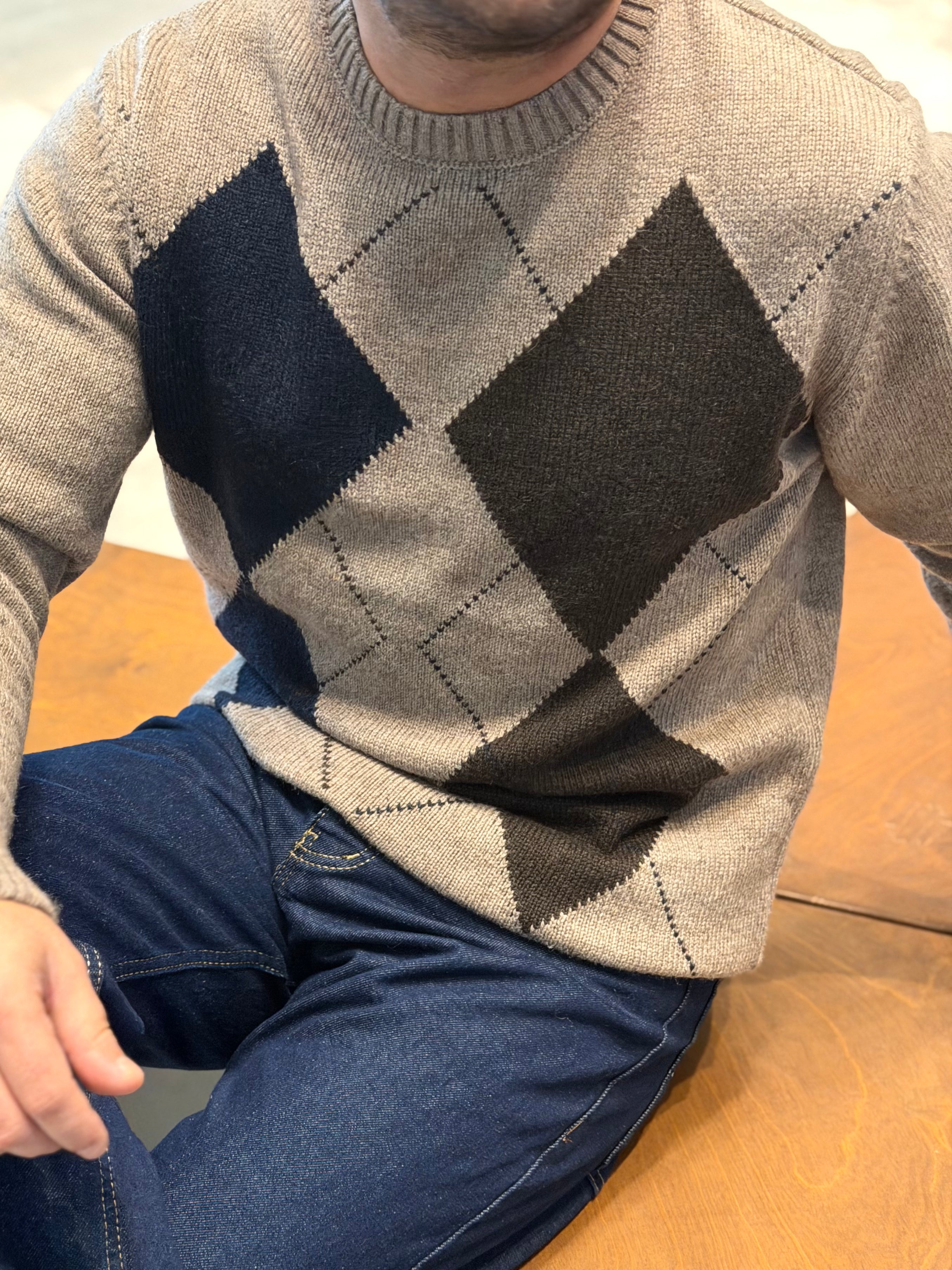 Baklava Desen Premium Kazak - Açık Kahve TRK50