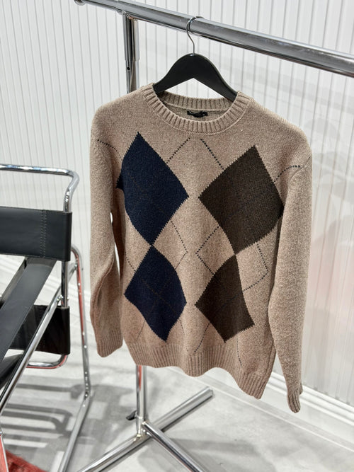 Baklava Desen Premium Kazak - Açık Kahve TRK50