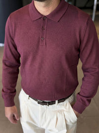 Erkek Düğmeli Polo Yaka Premium Kumaş Triko - Bordo PL04