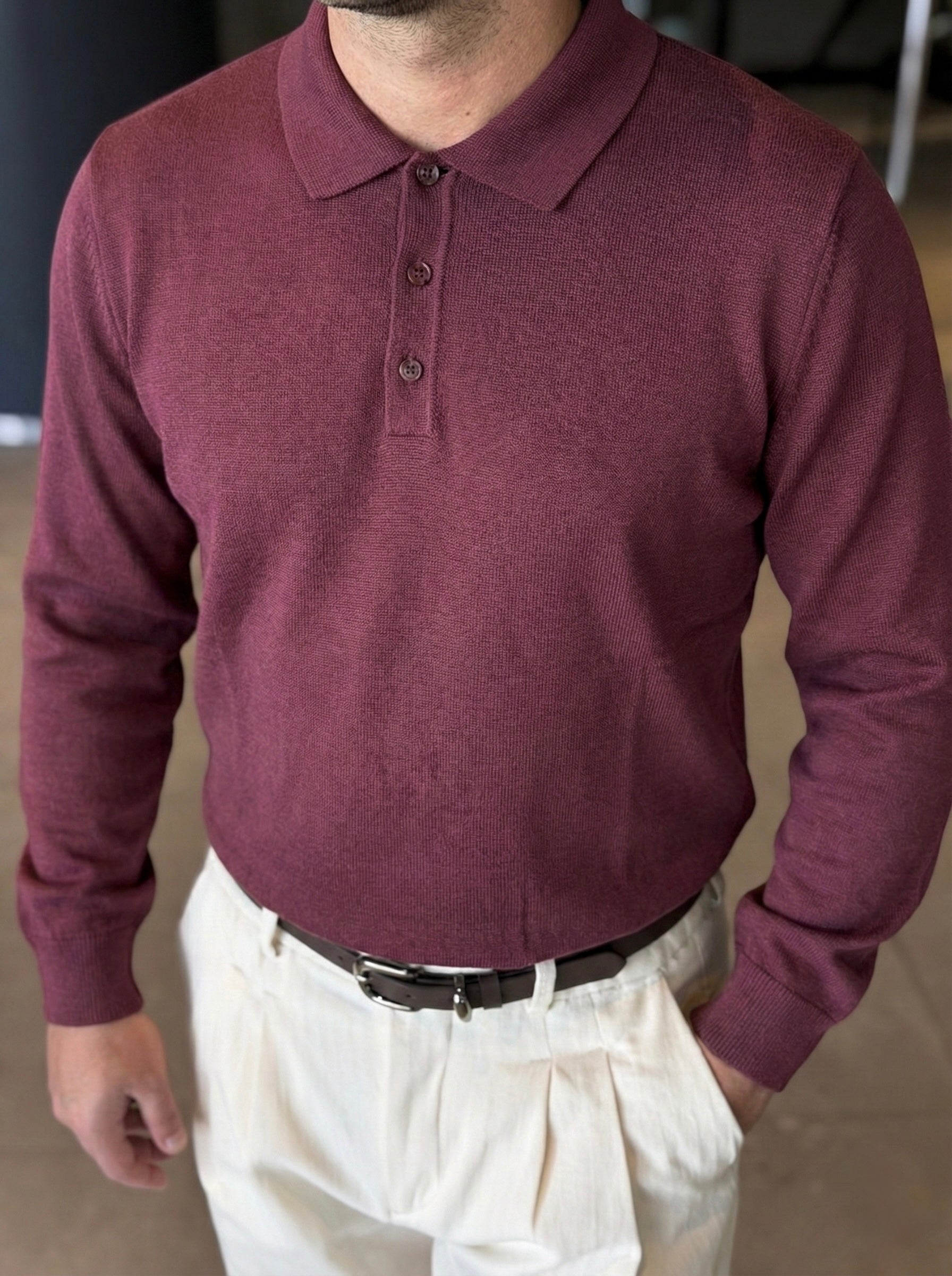 Erkek Düğmeli Polo Yaka Premium Kumaş Triko - Bordo PL04