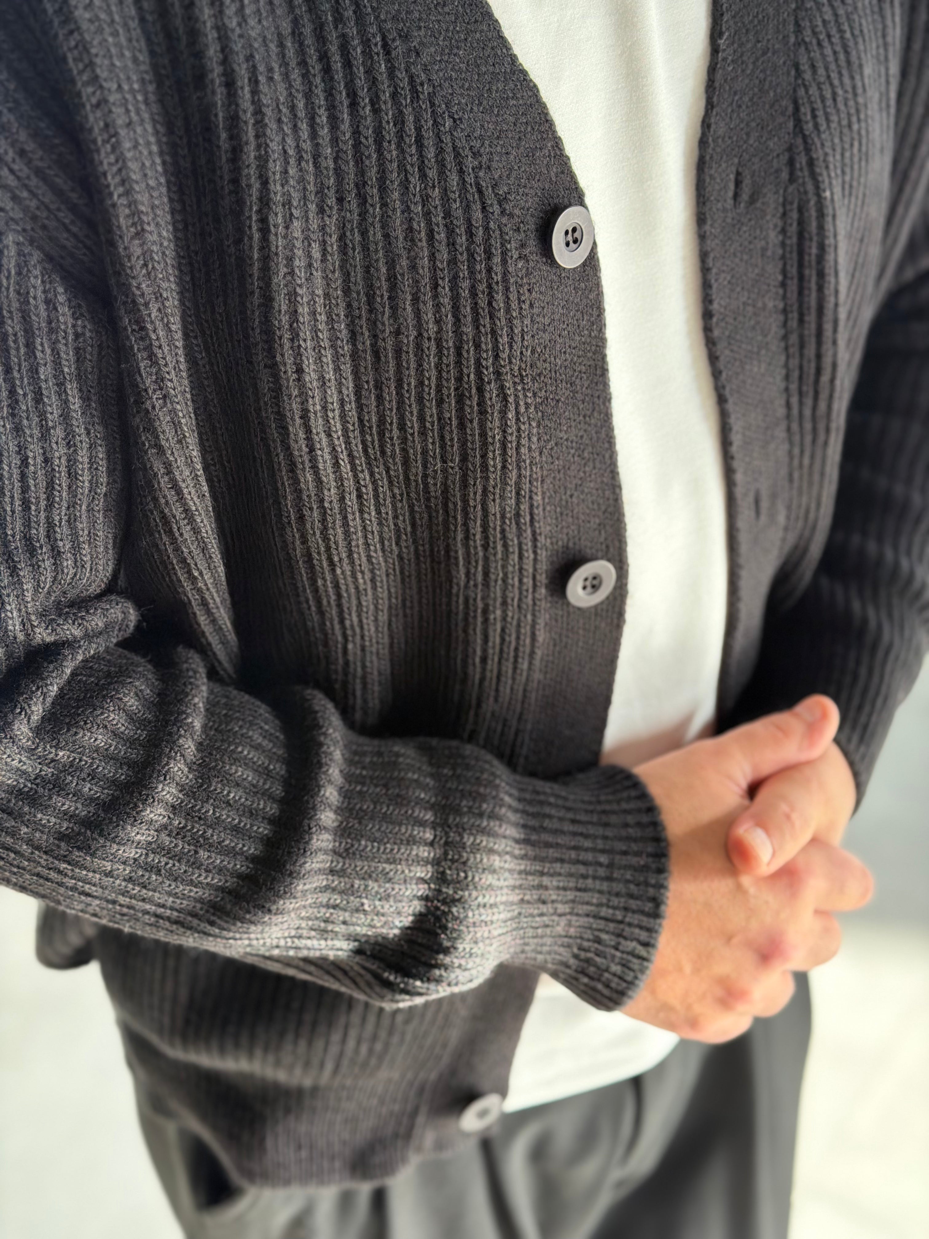 Erkek Yarım Oversize Triko Hırka - Siyah HRK20