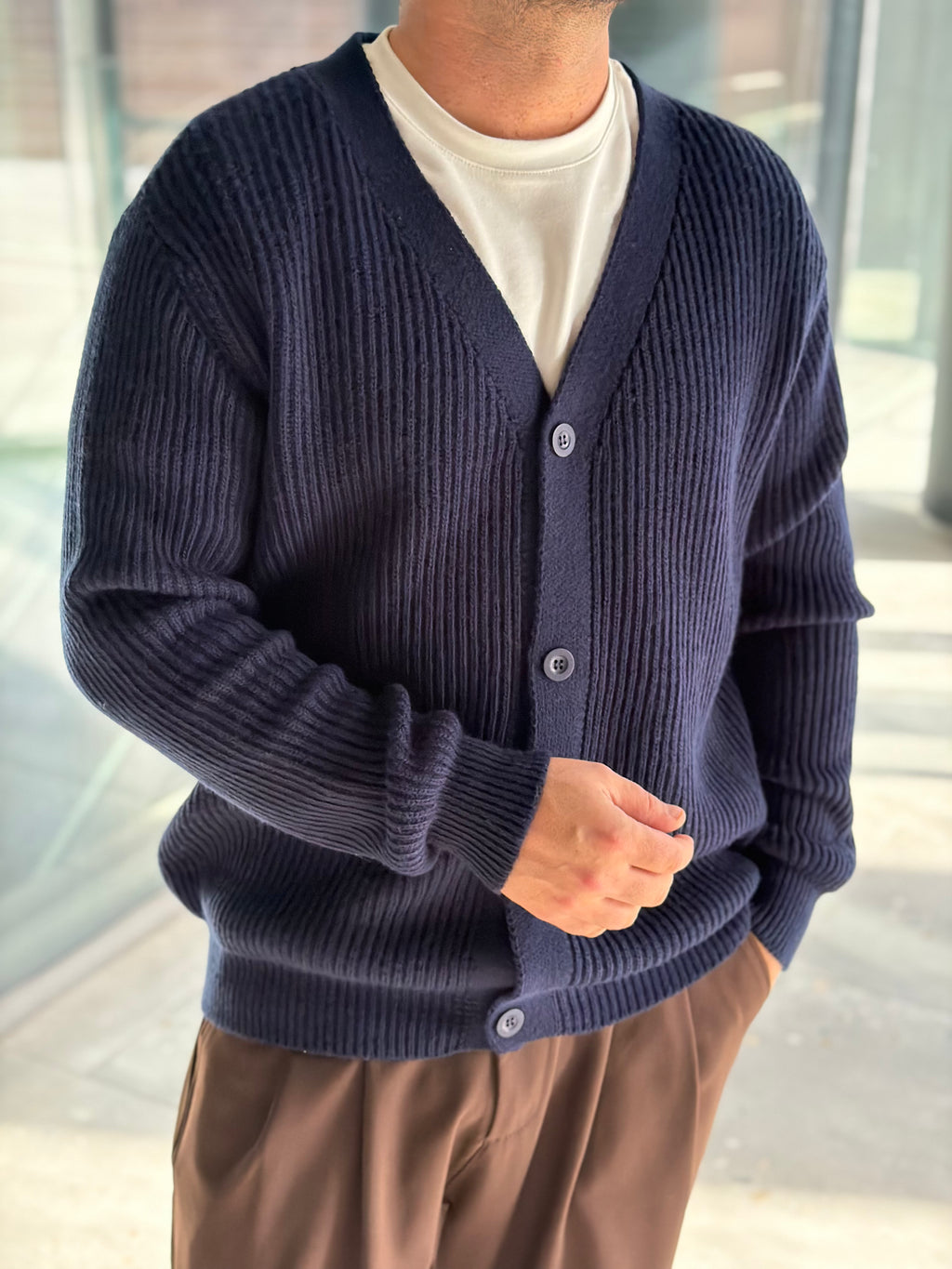 Erkek Yarım Oversize Triko Hırka - Lacivert HRK23