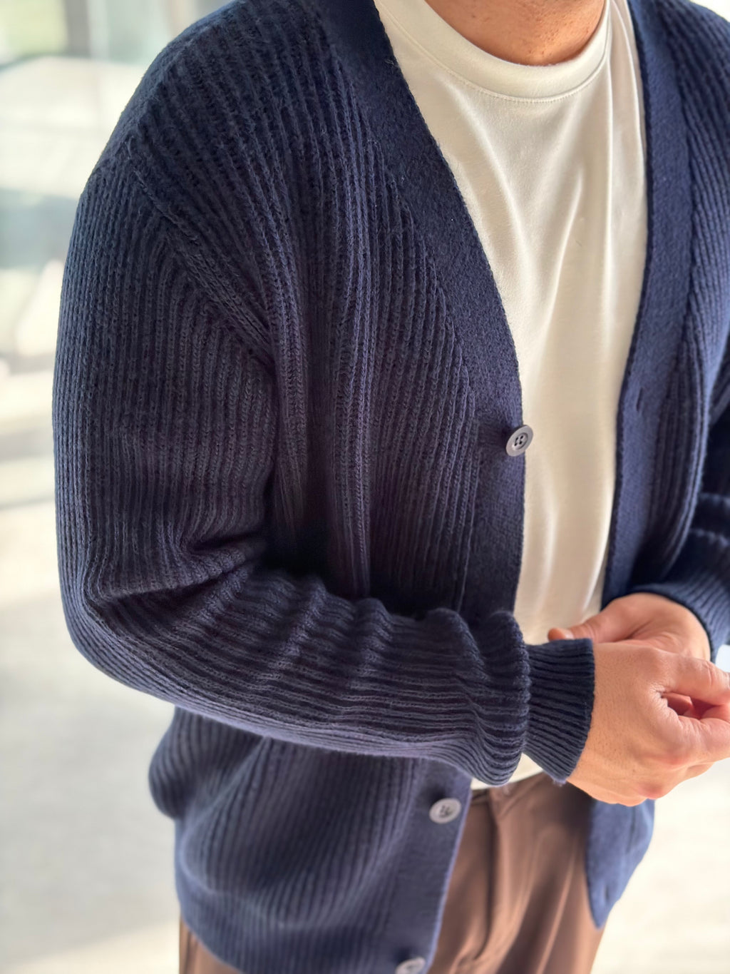 Erkek Yarım Oversize Triko Hırka - Lacivert HRK23