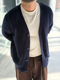 Erkek Yarım Oversize Triko Hırka - Lacivert HRK23