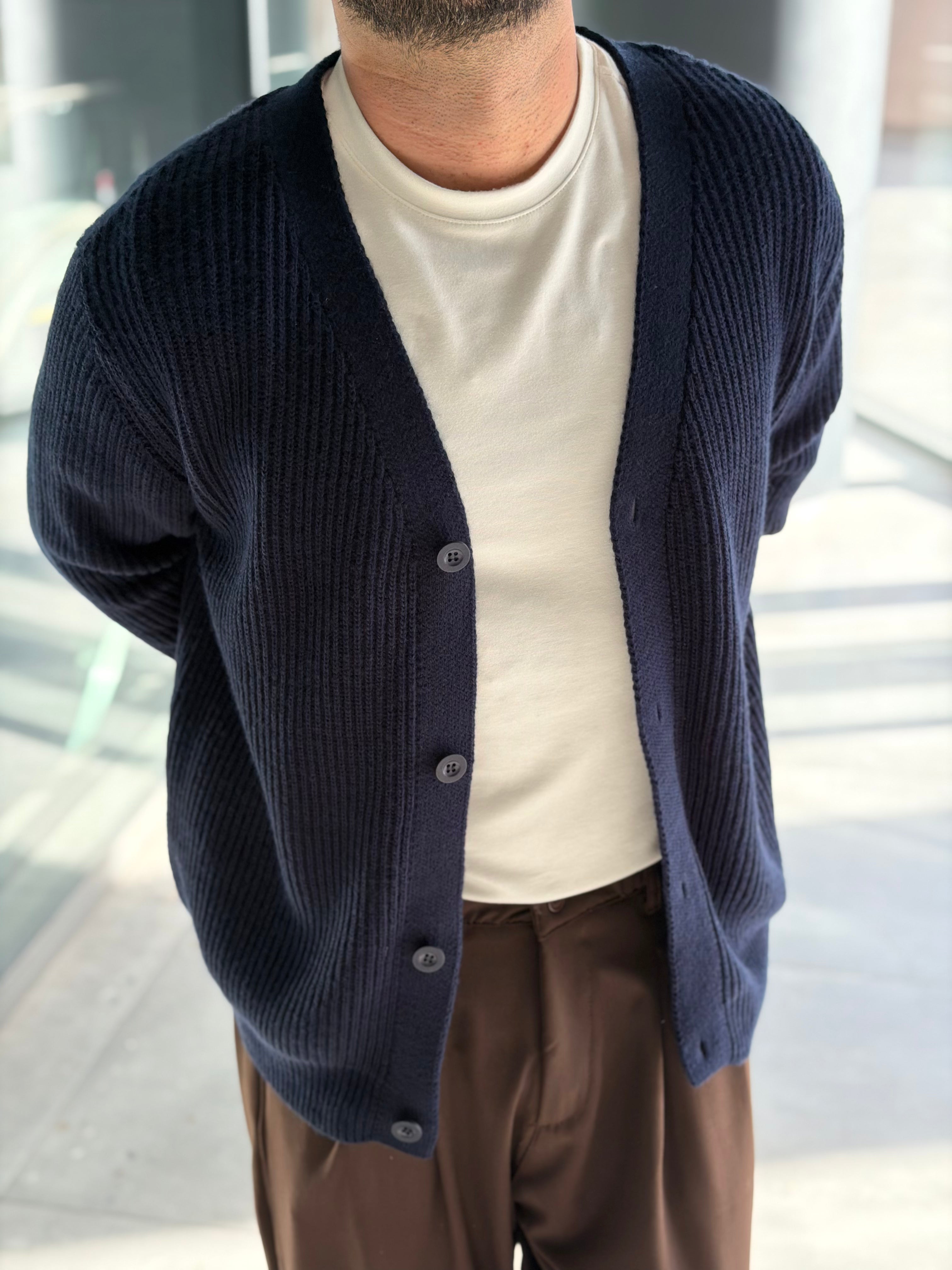 Erkek Yarım Oversize Triko Hırka - Lacivert HRK23