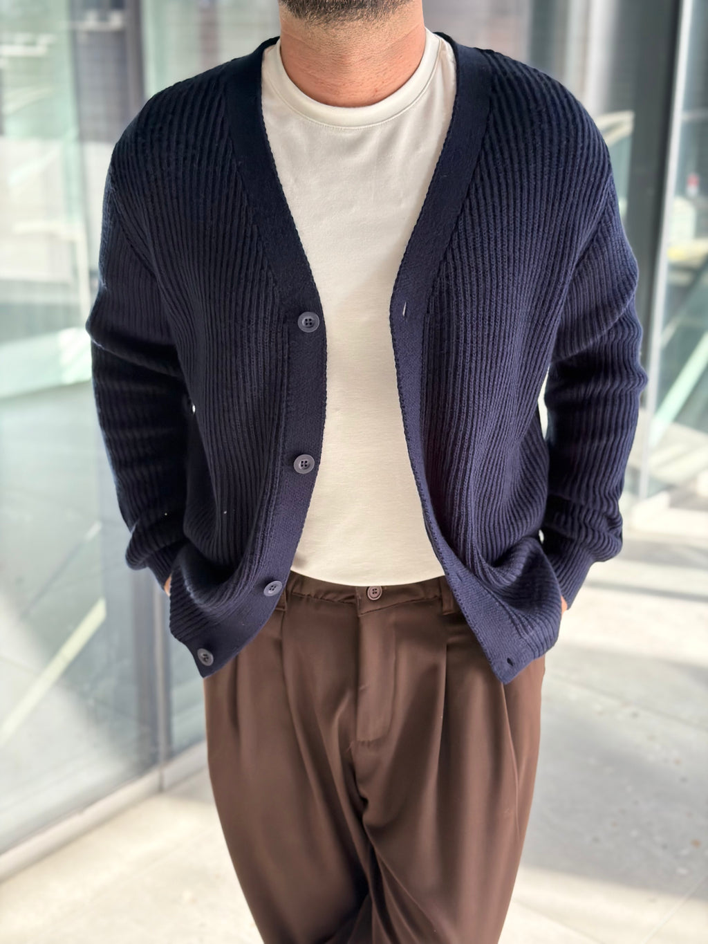 Erkek Yarım Oversize Triko Hırka - Lacivert HRK23