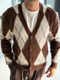 Erkek Baklava Desenli Hırka - Kahve Bej - HRK02