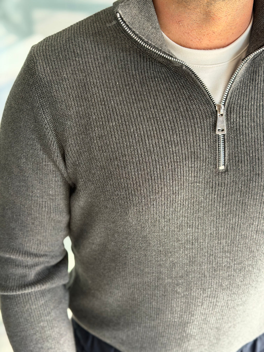 Erkek Yarım Fermuarlı Kazak - Koyu Gri FRM03