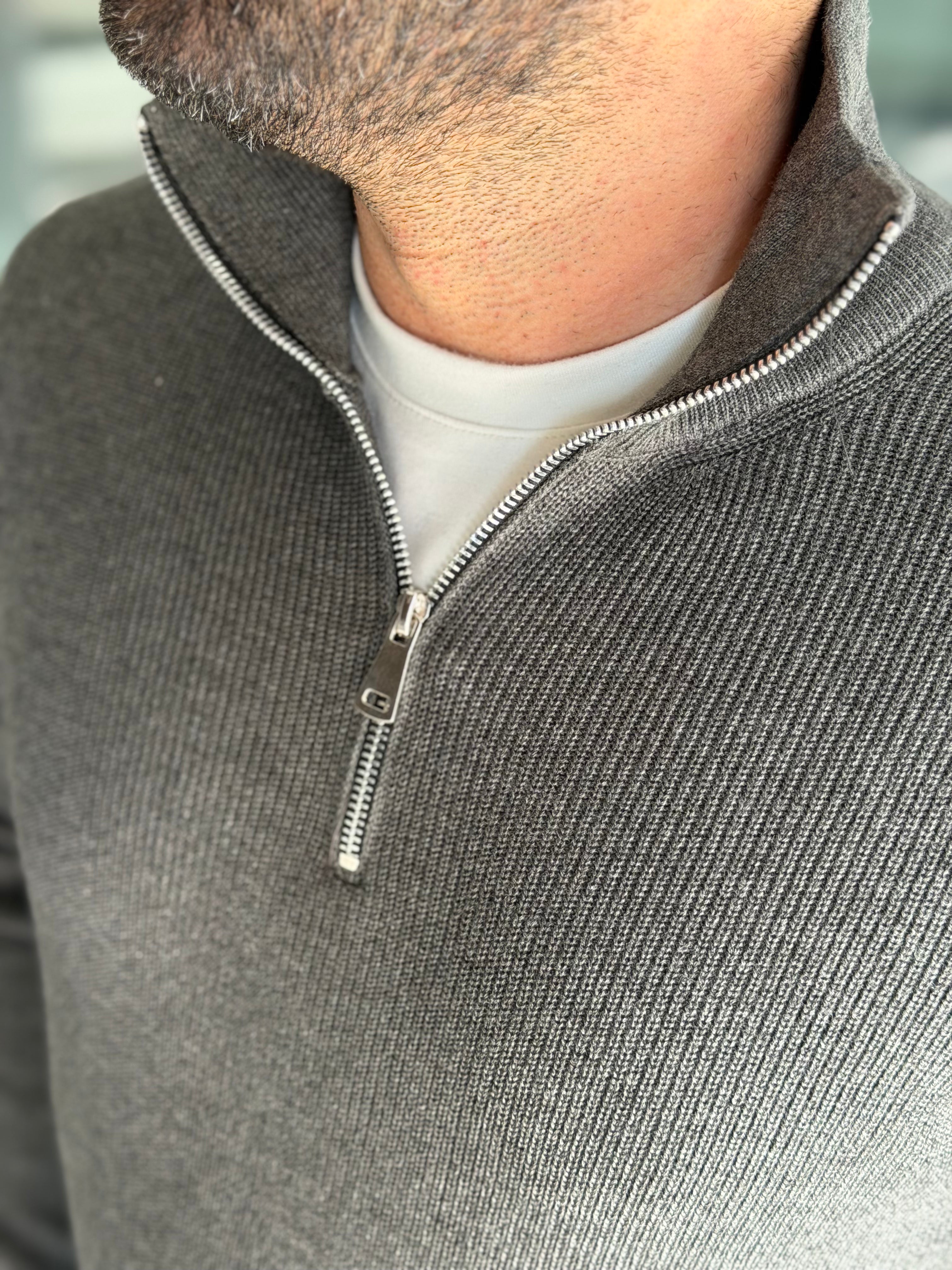 Erkek Yarım Fermuarlı Kazak - Koyu Gri FRM03