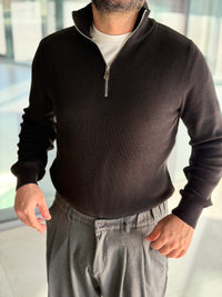 Erkek Yarım Fermuarlı Kazak - Siyah FRM01