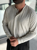 Henley Yaka Uzun Kollu Tshirt - Gri HNLY03