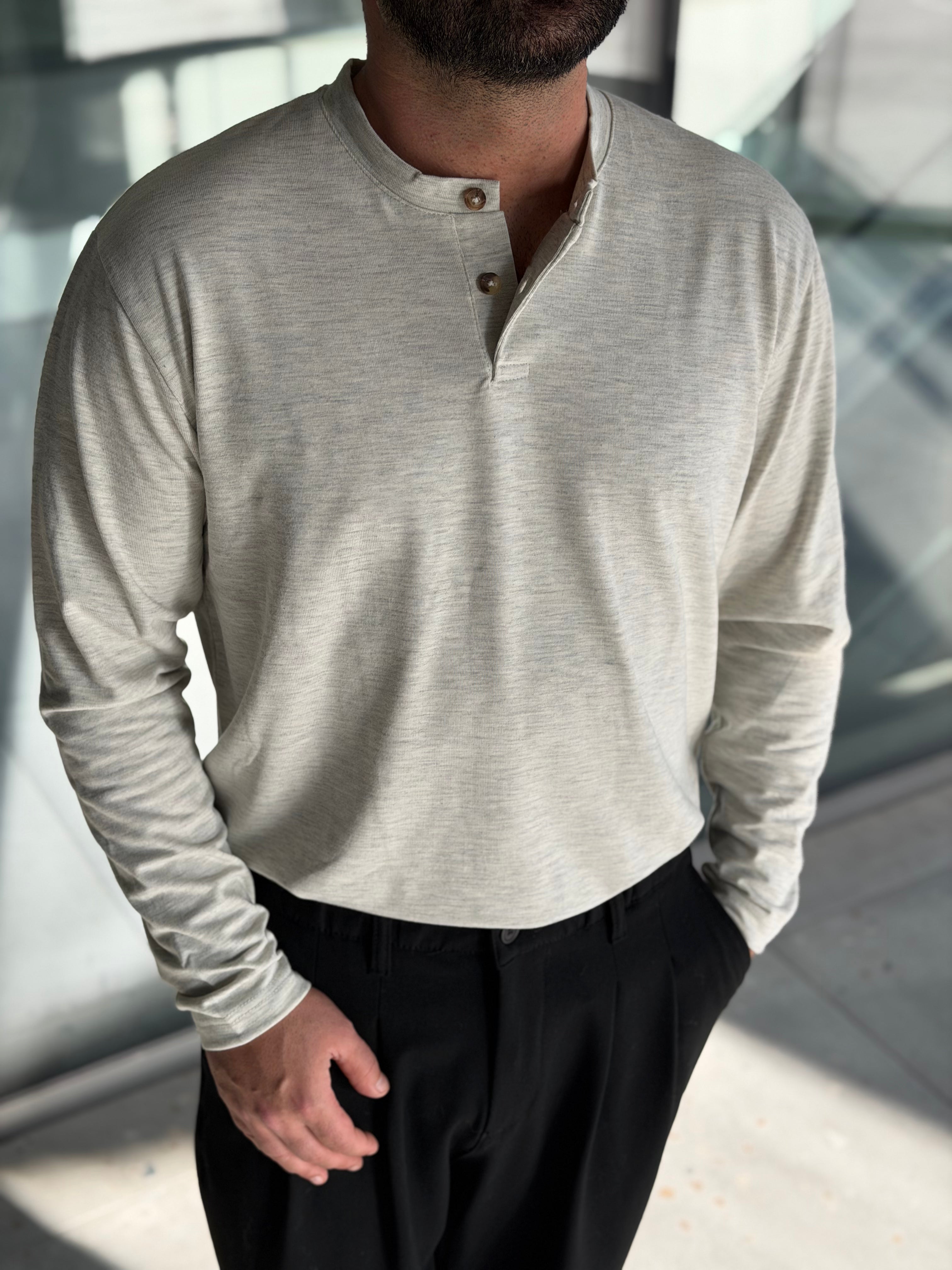 Henley Yaka Uzun Kollu Tshirt - Gri HNLY03