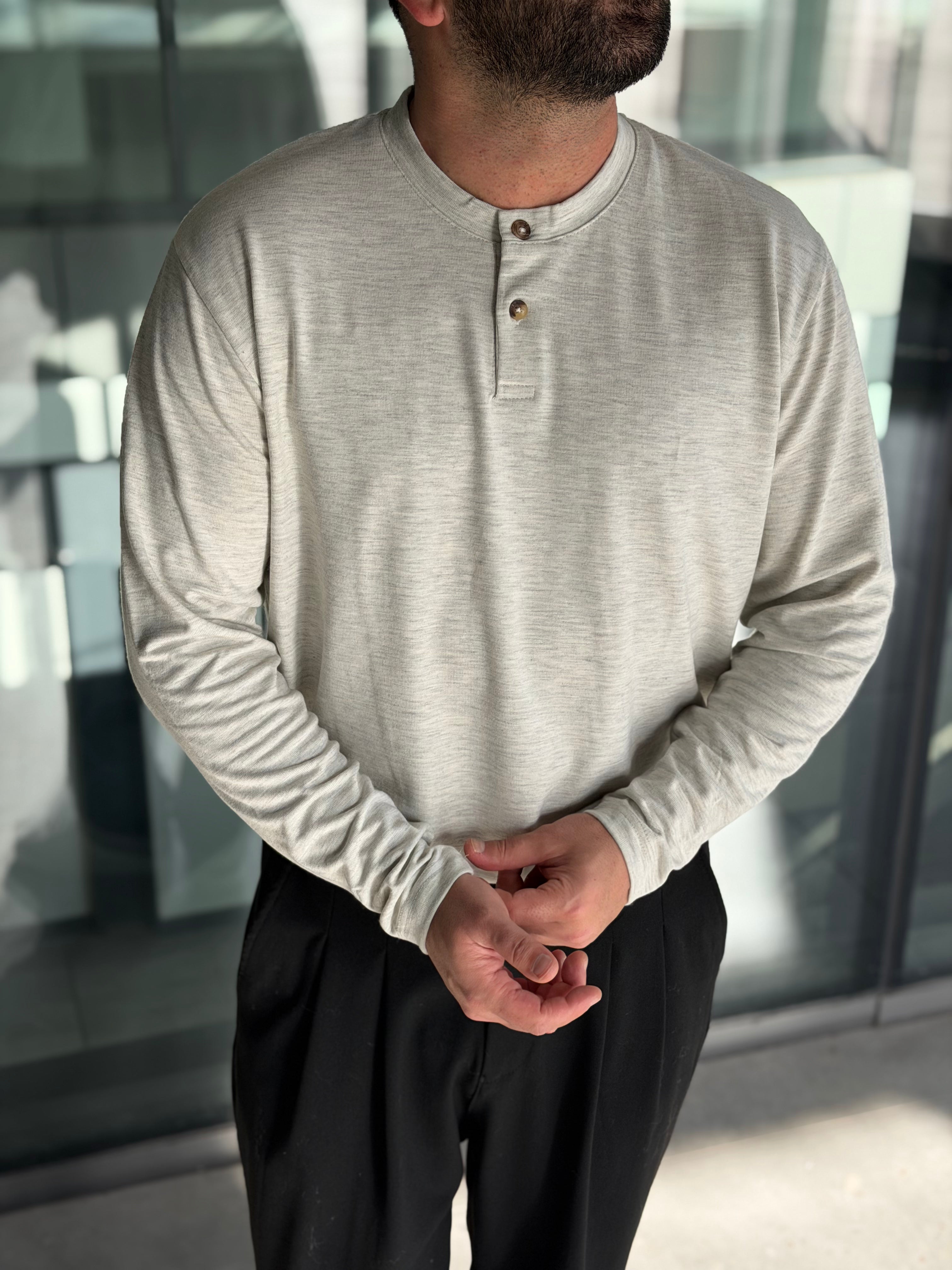 Henley Yaka Uzun Kollu Tshirt - Gri HNLY03