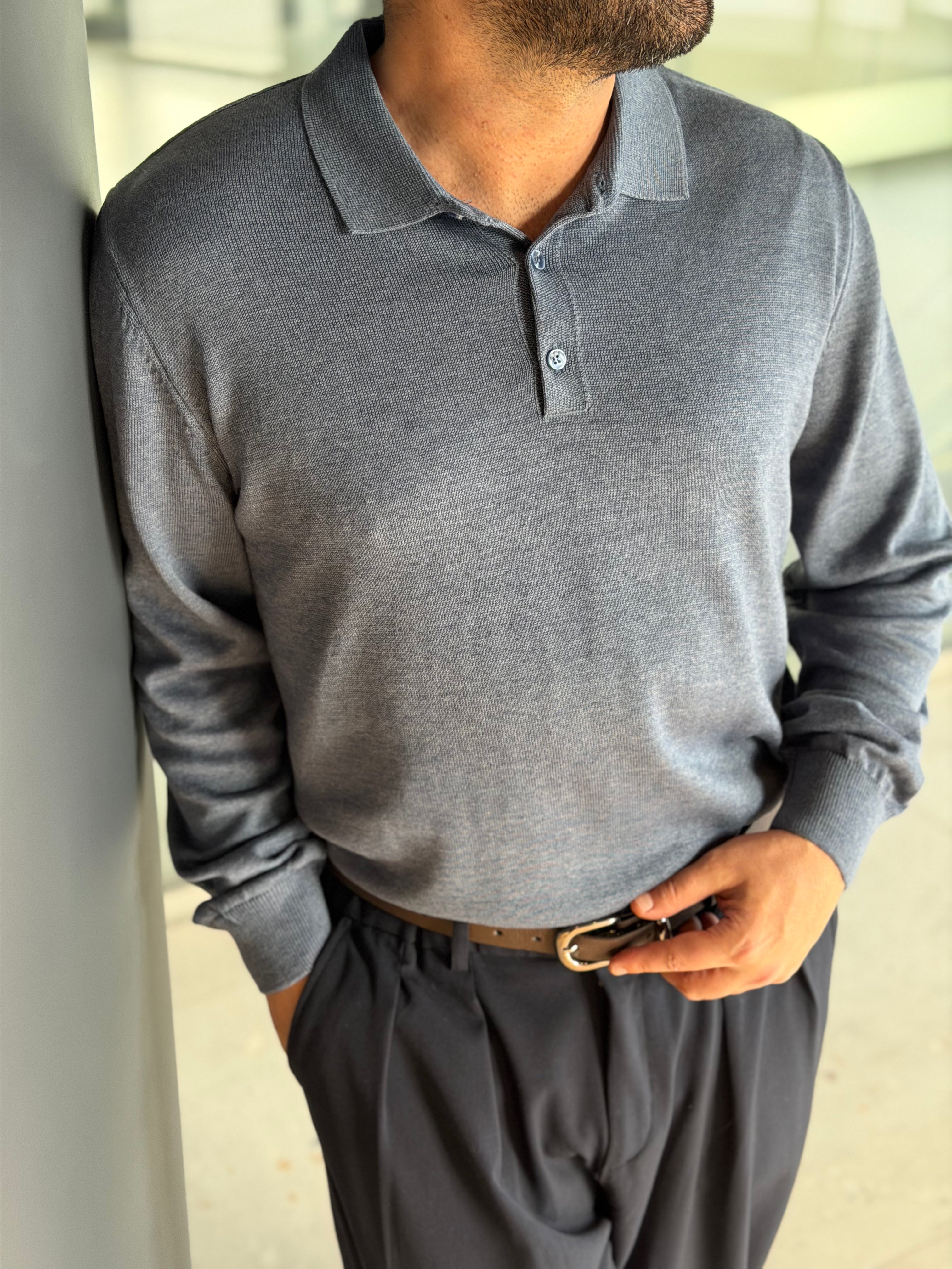 Erkek Düğmeli Polo Yaka Premium Kumaş Triko - Mavi PL02