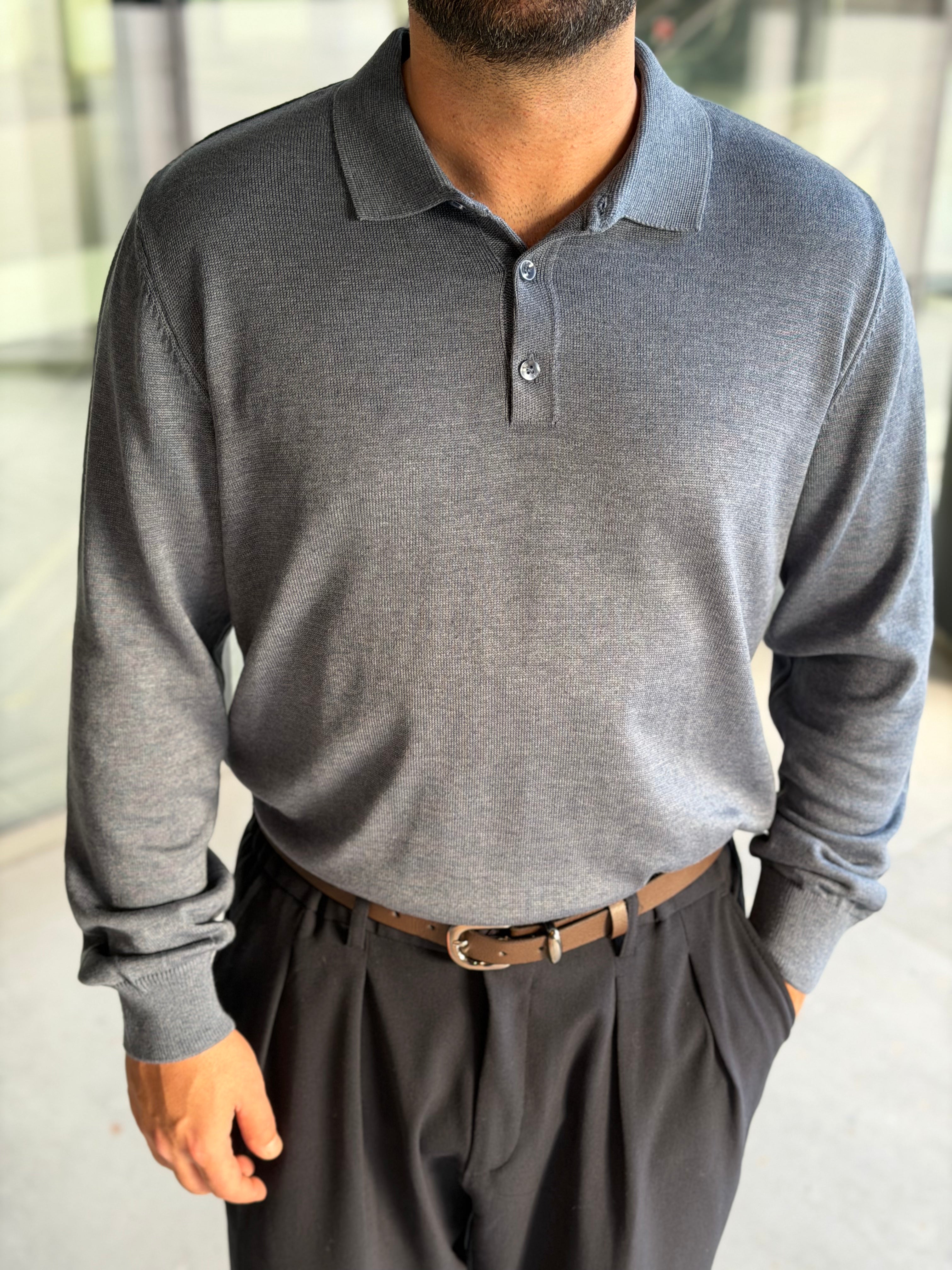 Erkek Düğmeli Polo Yaka Premium Kumaş Triko - Mavi PL02