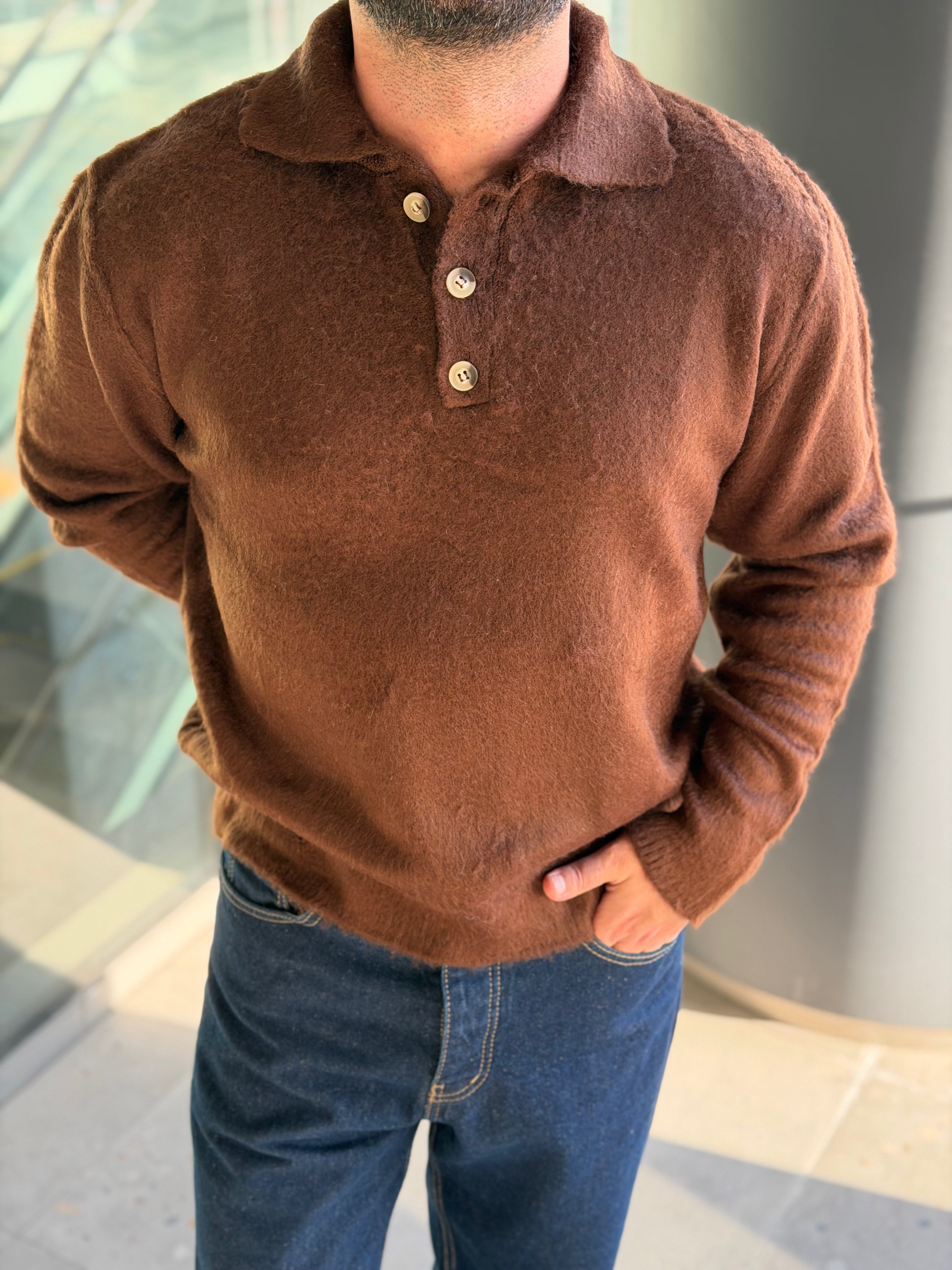 Regular Kalıp Yumusak Tüy Dokulu Kazak - Kahverengi KZK25