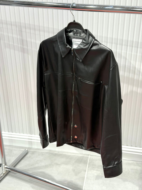 Erkek Cep Detaylı Deri Ceket - Siyah DEM01