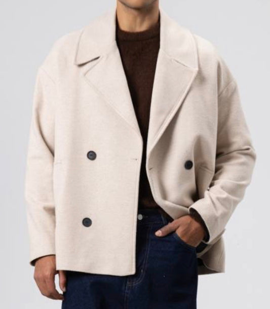 Erkek Kruvaze Kaşe Mont - Bej