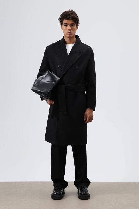 Erkek Kruvaze Palto Siyah