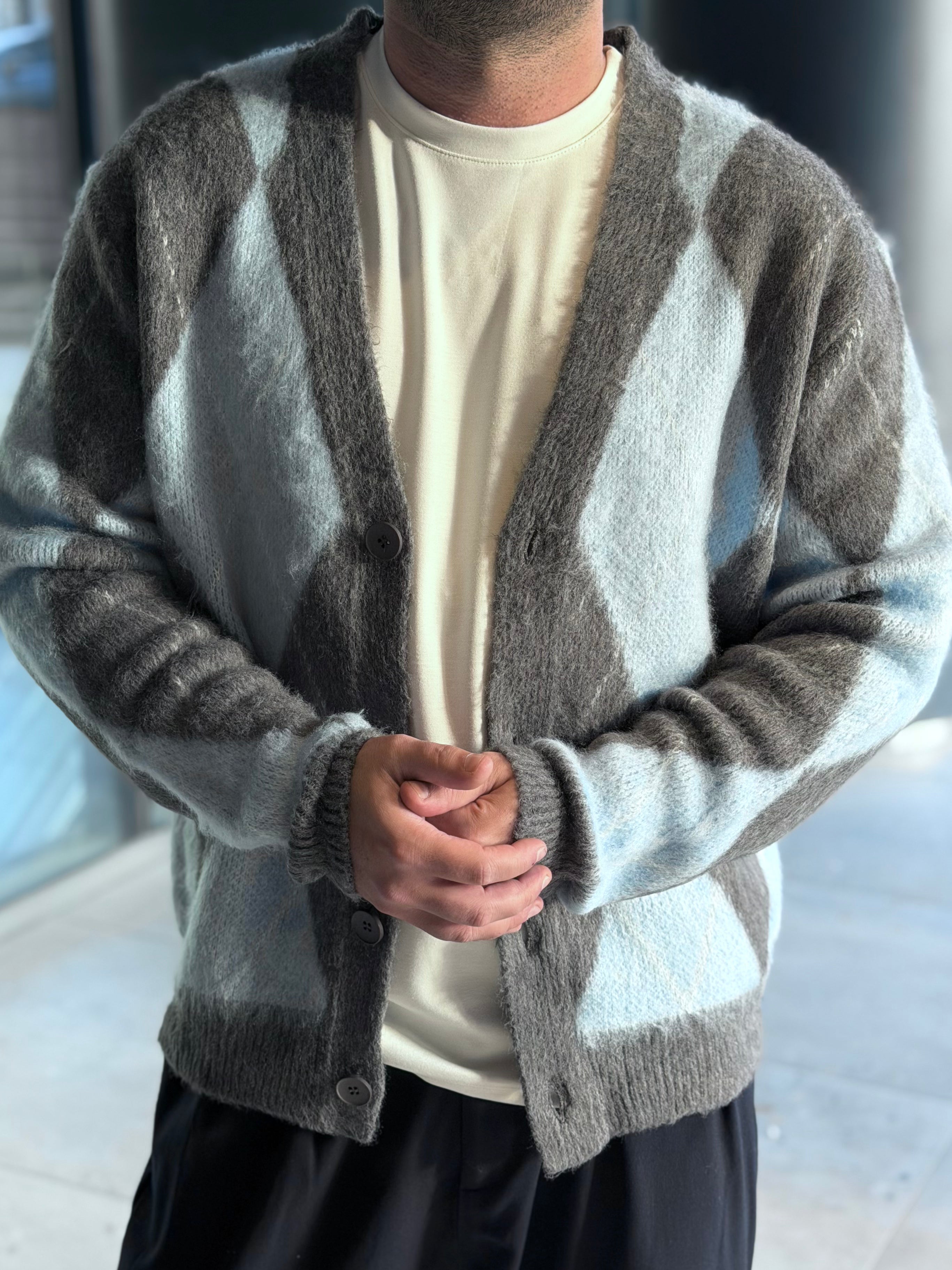 Erkek Baklava Desenli Hırka - Mavi Gri - HRK01