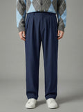 Erkek Standart Baggy Kalıp Çift Pileli Kumaş Pantolon -  Lacivert BGY03