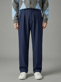 Erkek Standart Baggy Kalıp Çift Pileli Kumaş Pantolon -  Lacivert BGY03