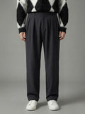 Erkek Standart Baggy Kalıp Çift Pileli Kumaş Pantolon -  Siyah BGY02