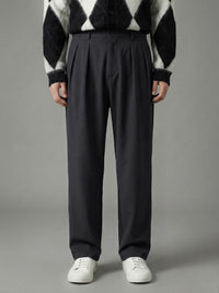 Erkek Standart Baggy Kalıp Çift Pileli Kumaş Pantolon -  Siyah BGY02