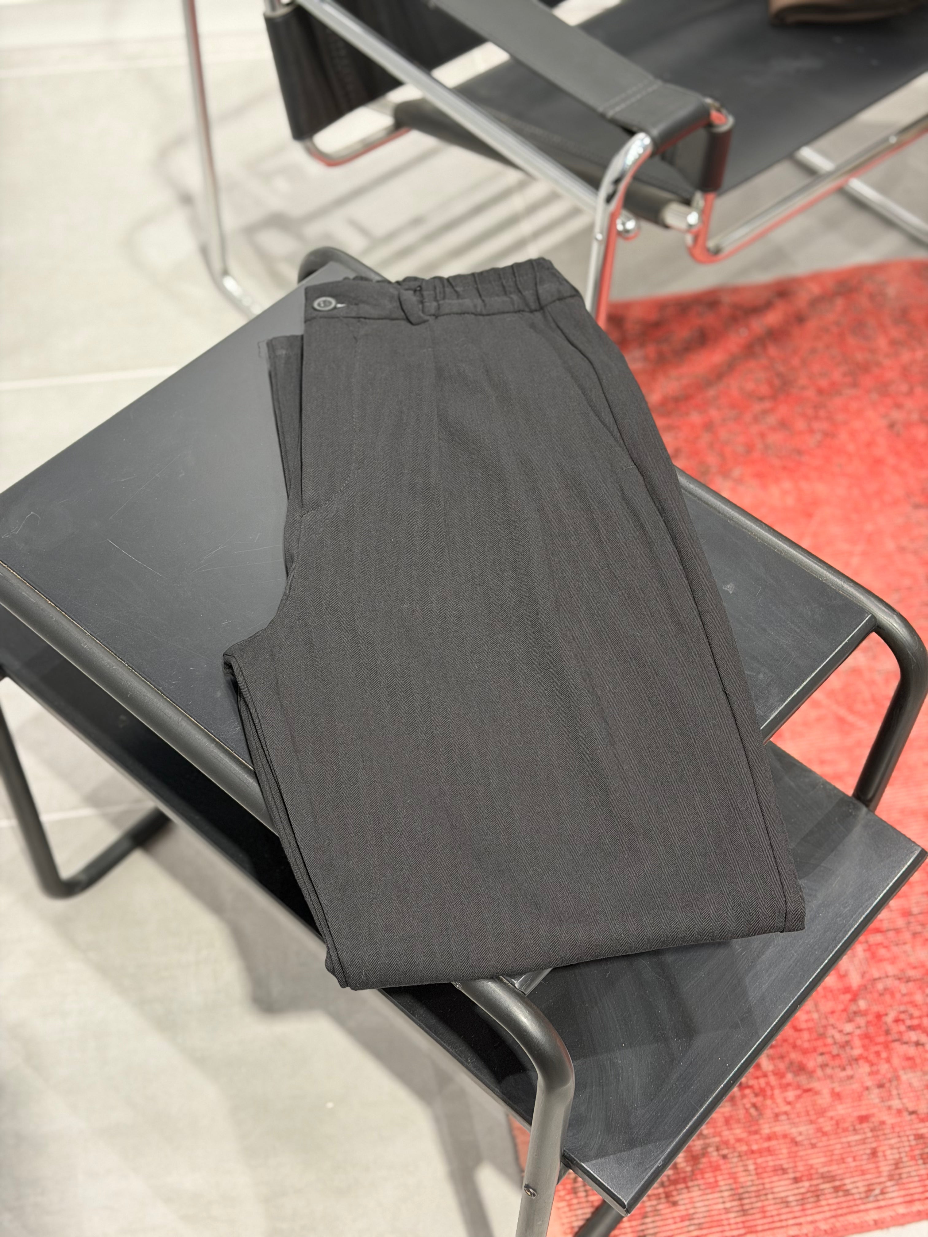 Erkek Standart Baggy Pileli Çizgili Kumaş Pantolon -  Siyah BGY11