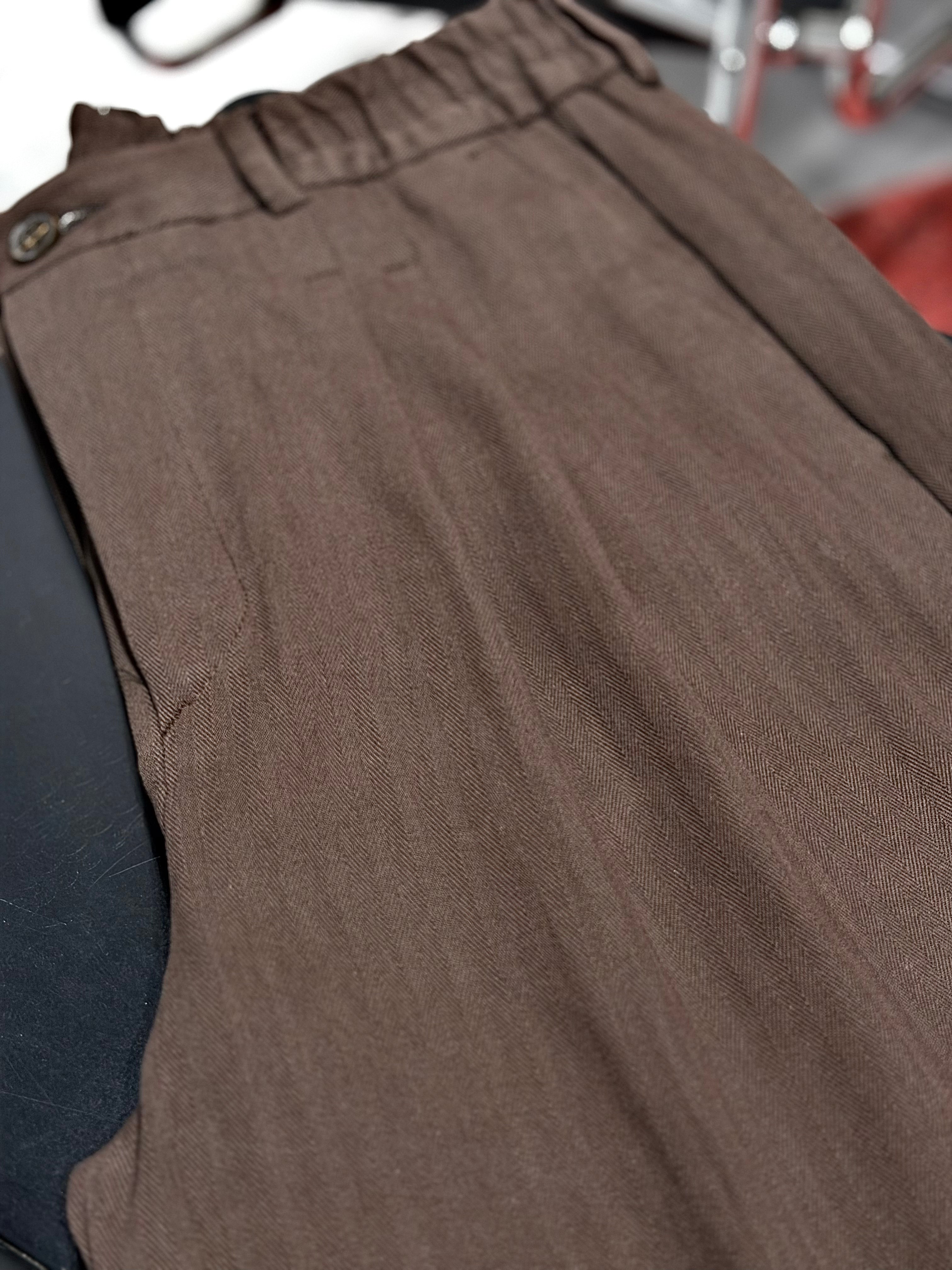 Erkek Standart Baggy Pileli Çizgili Kumaş Pantolon -  Kahverengi BGY12