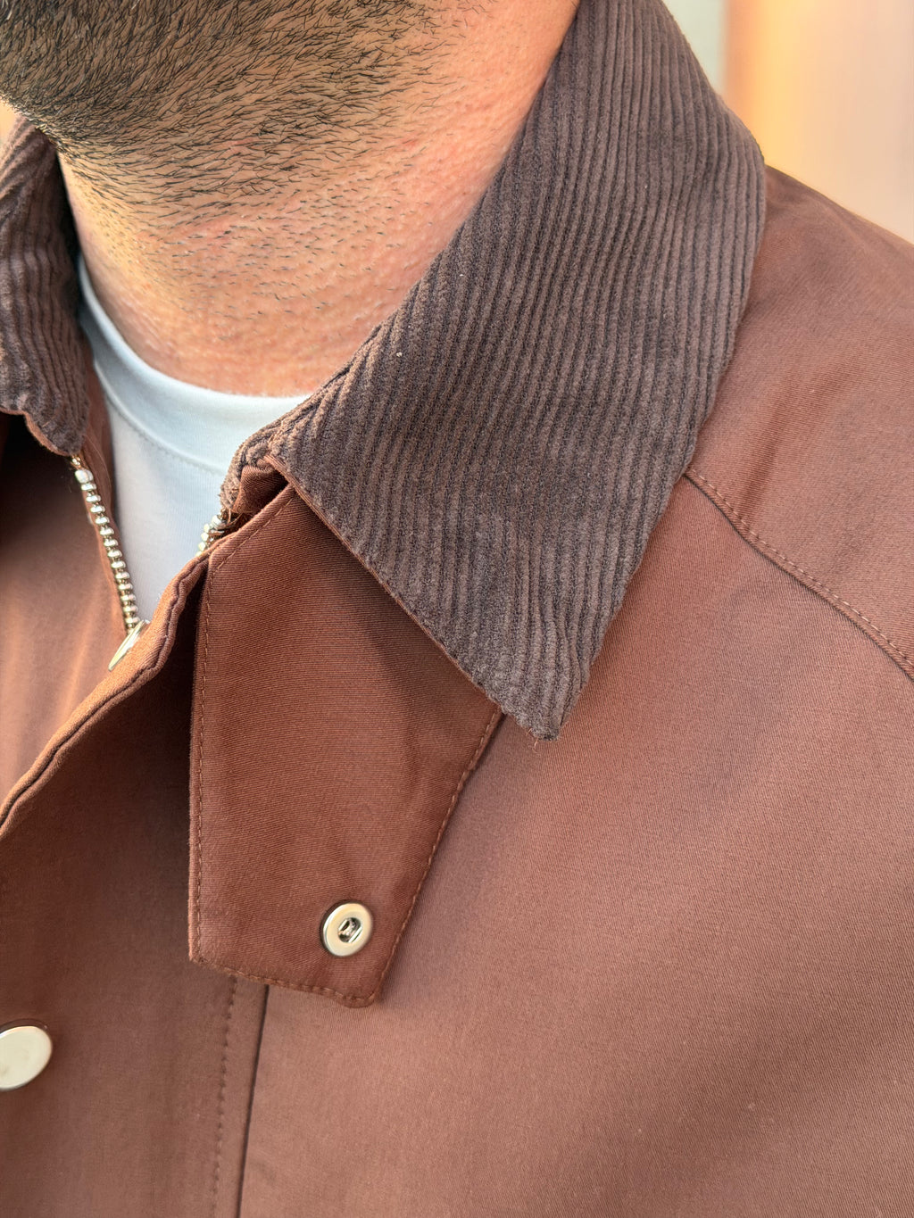 Erkek Kadife Yaka Detaylı Kısa Mont - Kahverengi BRB01