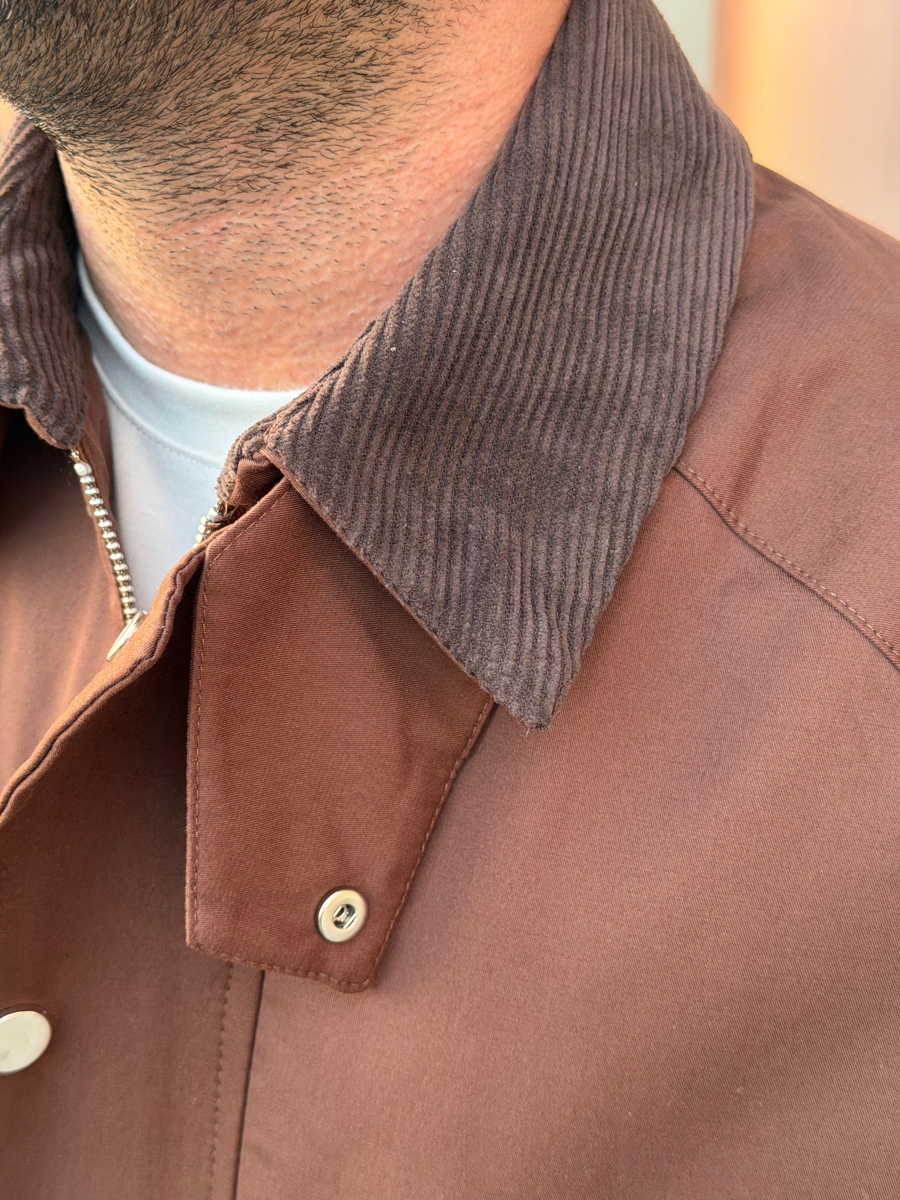 Erkek Kadife Yaka Detaylı Kısa Mont - Kahverengi BRB01