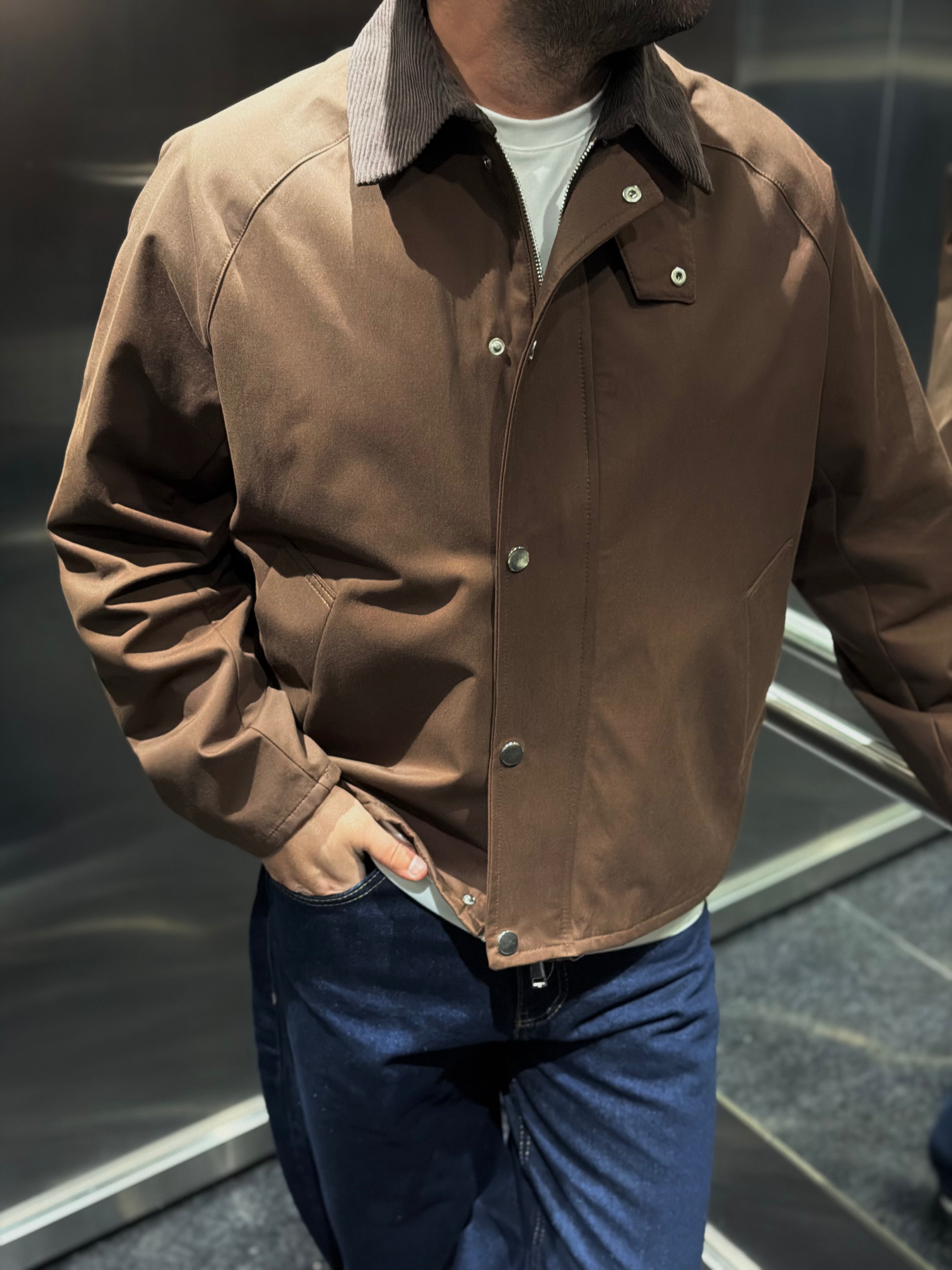 Erkek Kadife Yaka Detaylı Kısa Mont - Kahverengi BRB01