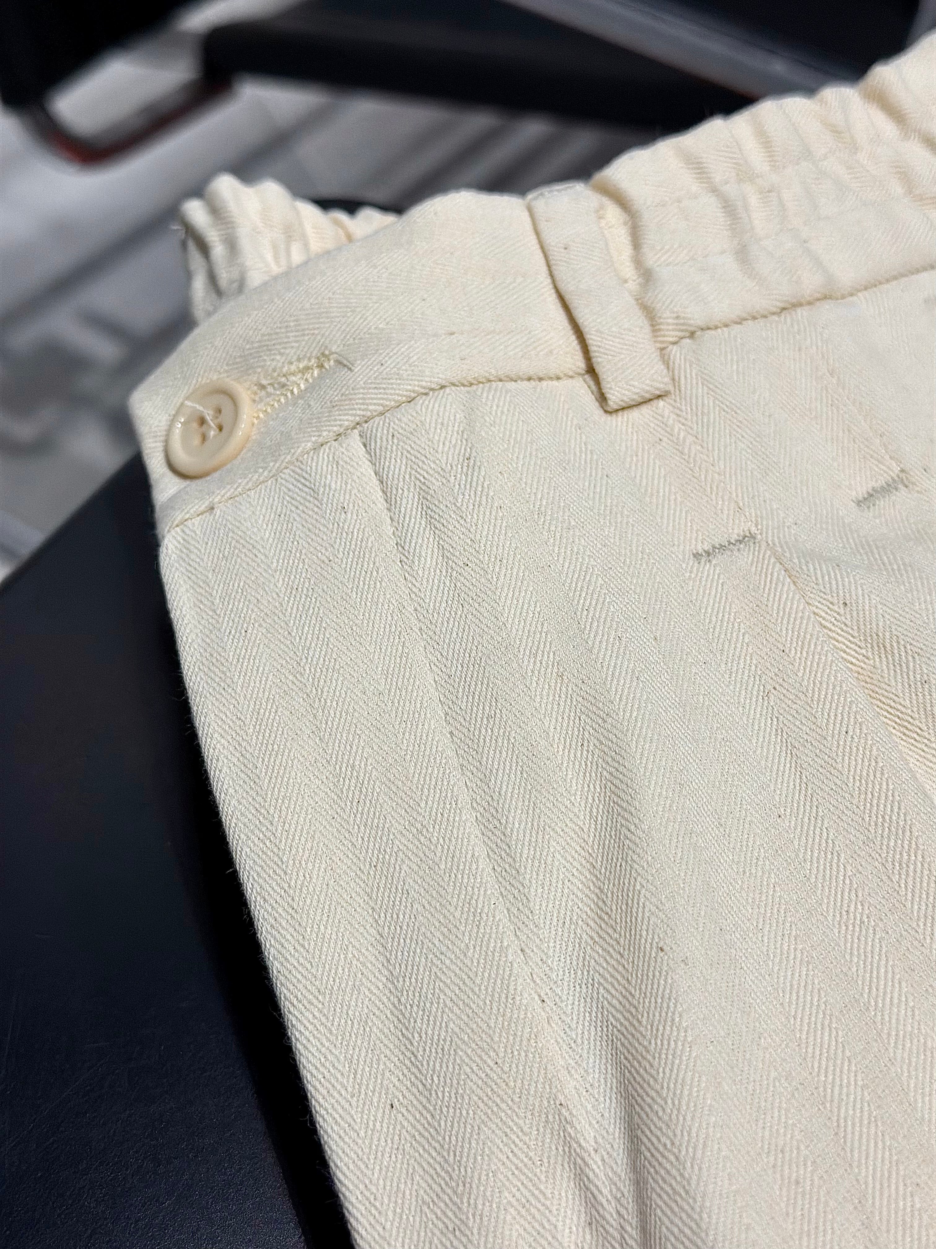 Erkek Standart Baggy Pileli Çizgili Kumaş Pantolon -  Kırık Beyaz BGY13