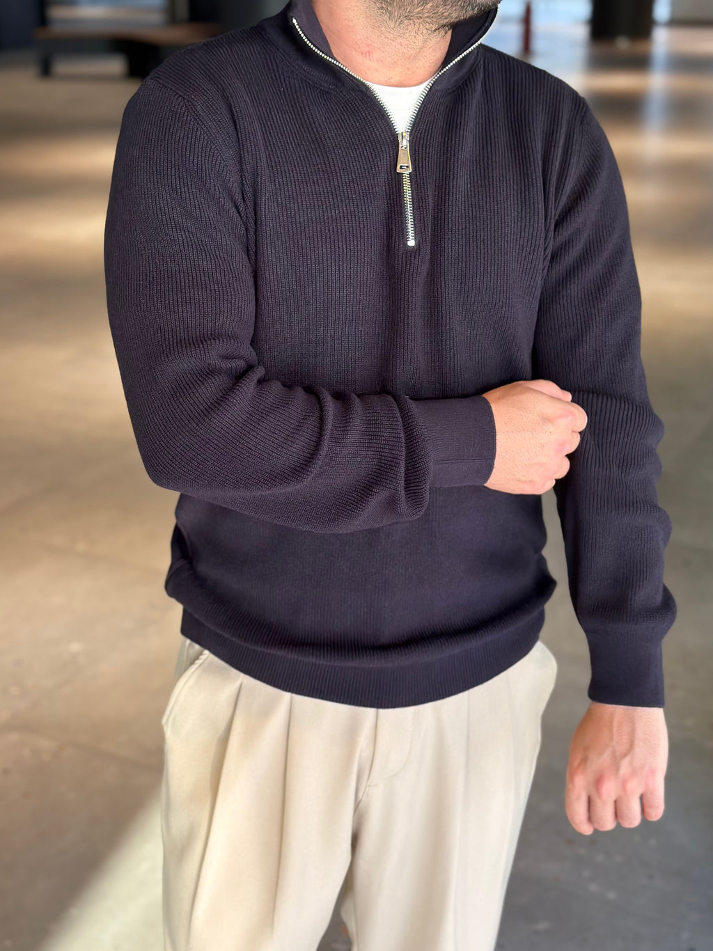 Erkek Yarım Fermuarlı Kazak - Lacivert FRM02