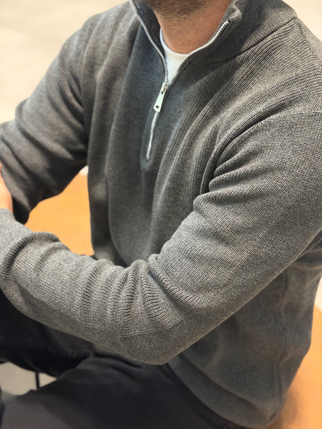 Erkek Yarım Fermuarlı Kazak - Koyu Gri FRM03